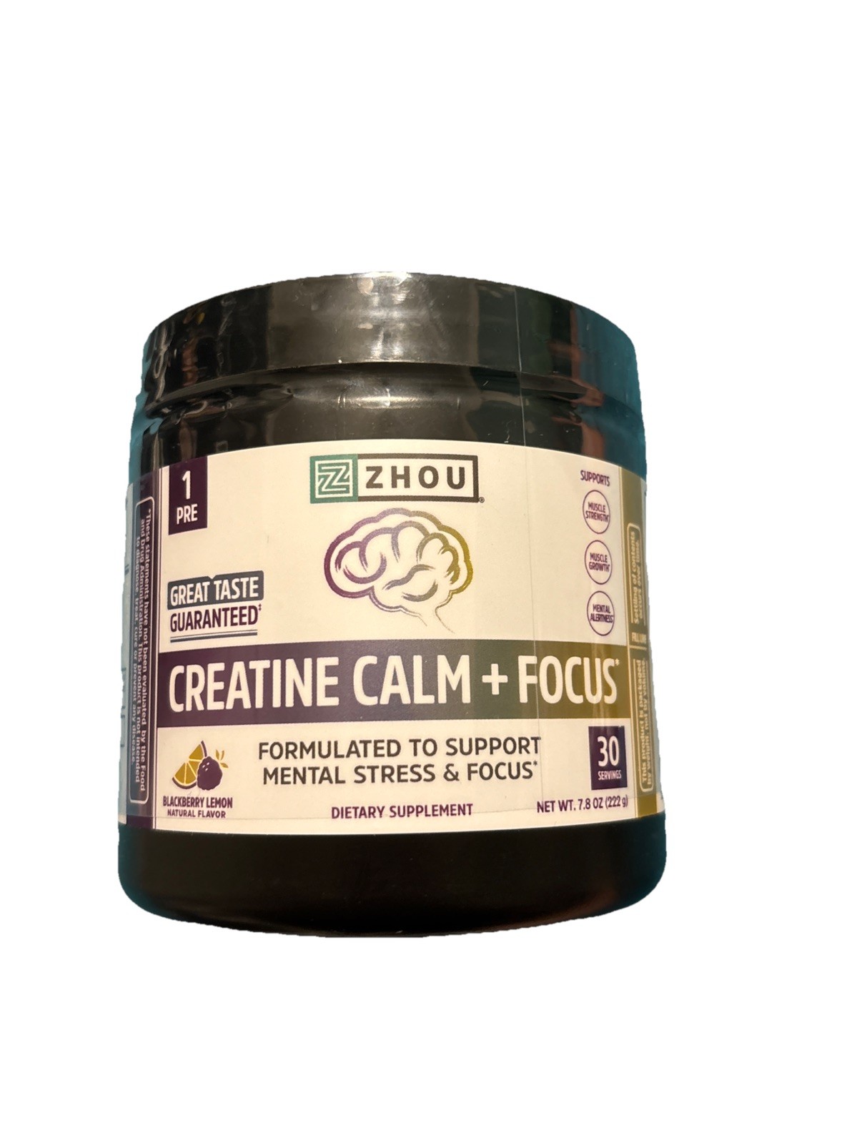 Zhou Creatine Calm & Focus Powder BlackBerry Lemon 30 Servings 7.8 Oz