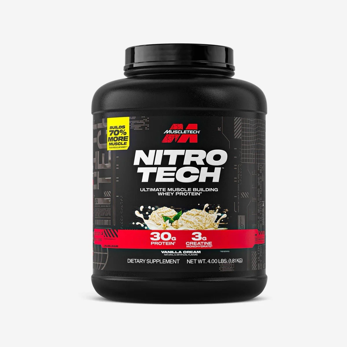 MuscleTech Nitro-Tech Whey Protein, Vanilla Cream, 4 lb, 30g Protein