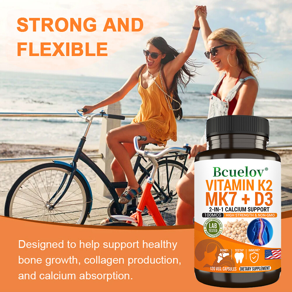 VITAMIN K2 MK7 + D3 2-IN-1 CALCIUM SUPPORT 100MCG HIGH STRENGTH & NON-GMO
