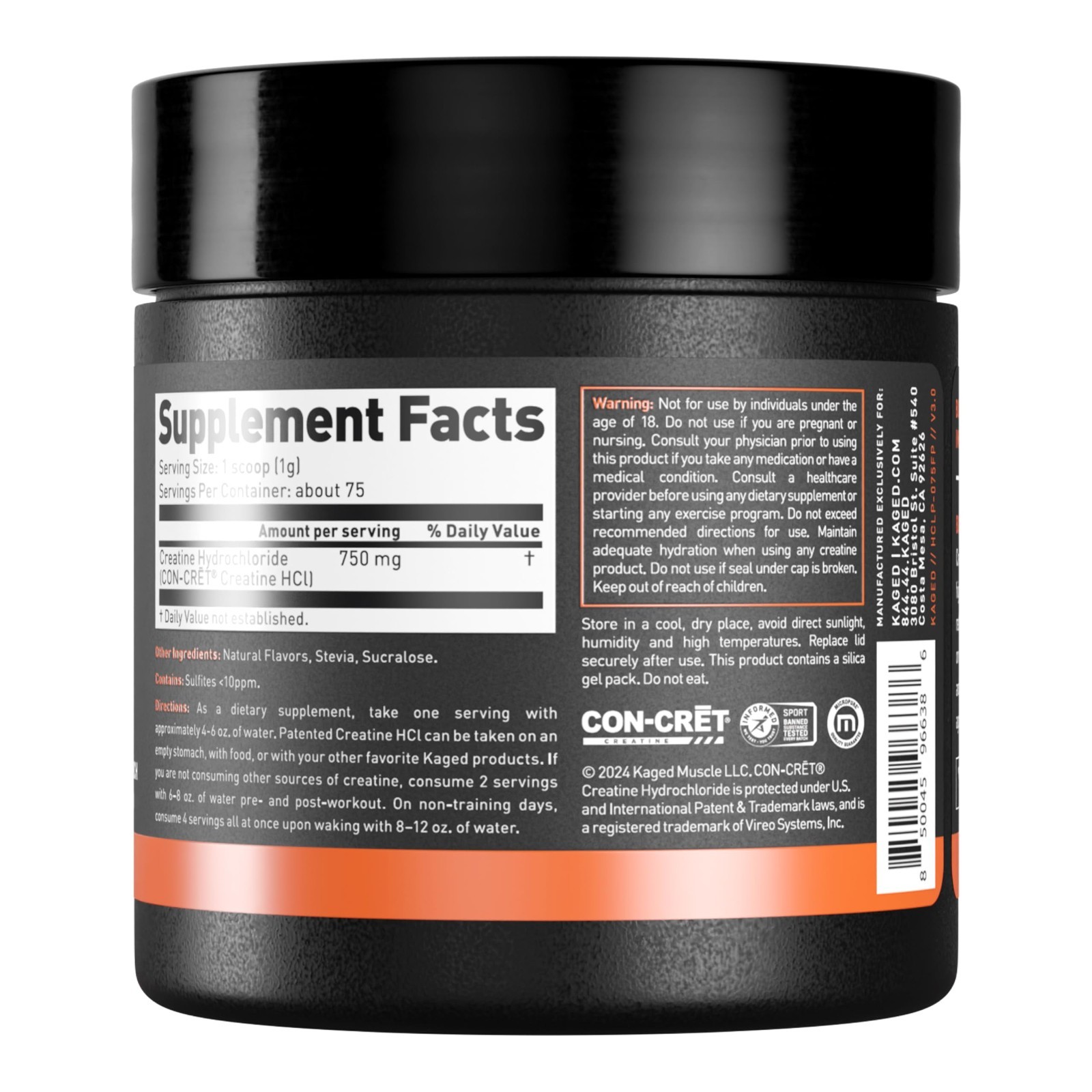 Creatine HCl Powder – 7X Concentrated, Muscle Building, High Absorption, Vegan,