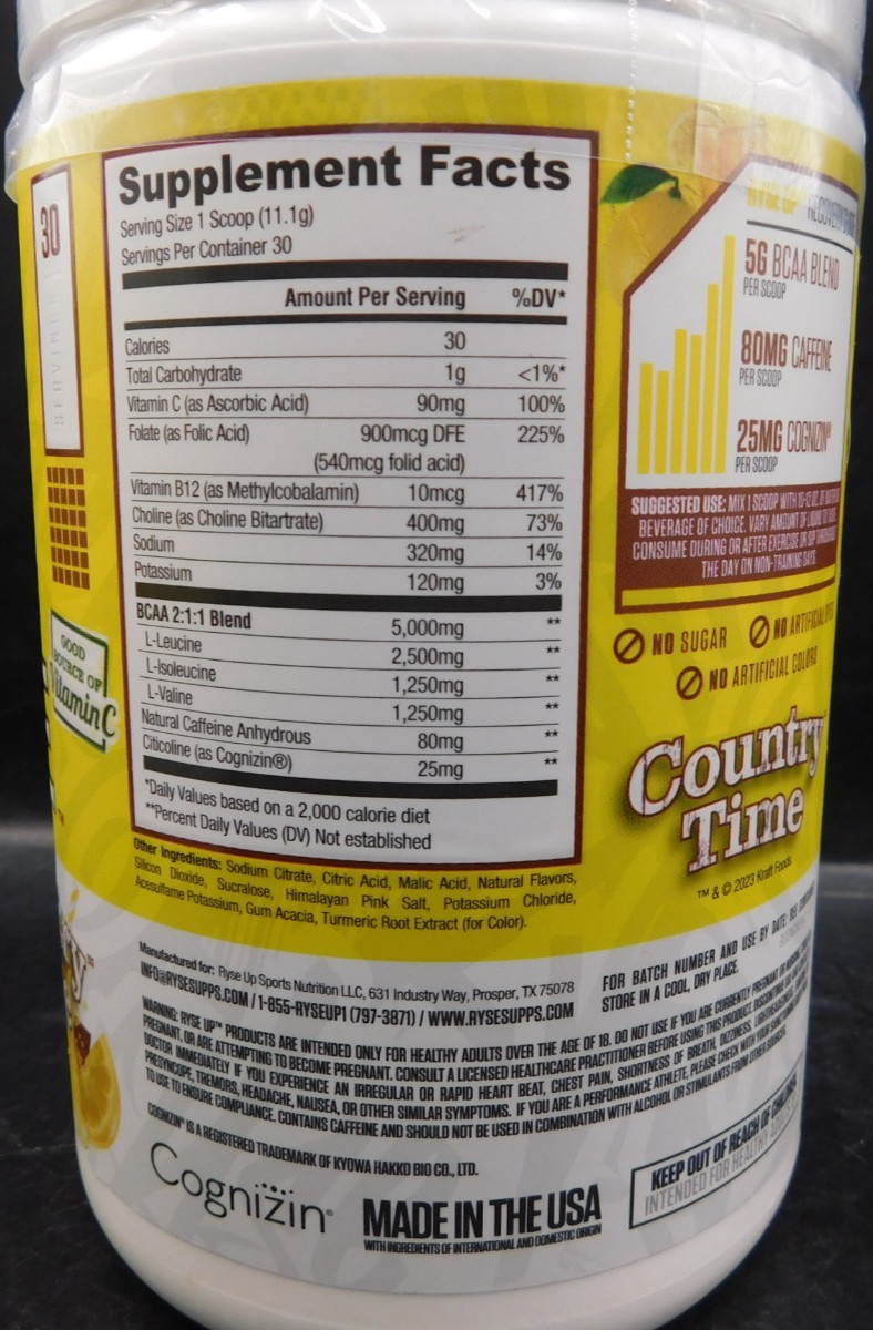 2Pk Ryse BCAA Focus Country Time Lemonade, 11.7 Oz. Each, Exp. 5/27