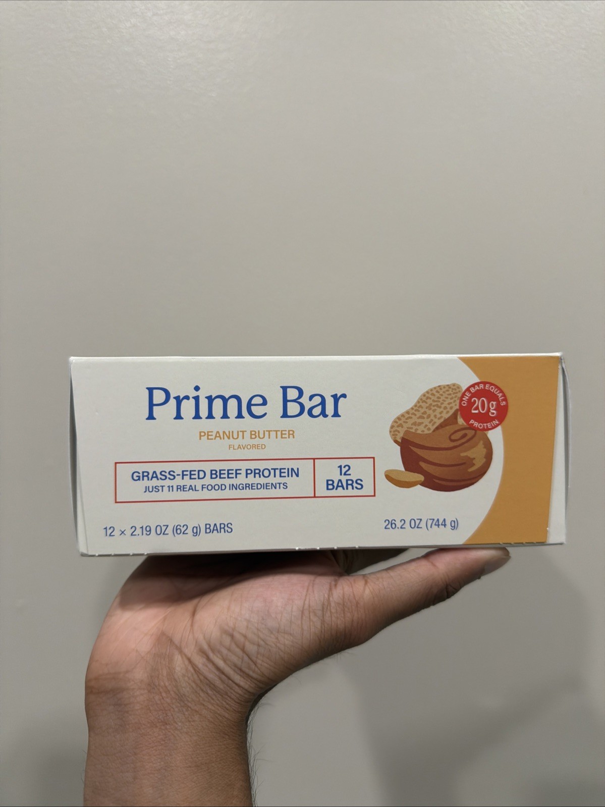 Prime Food Equip Prime 20g Grass Fed Beef Protein Bars 12 Peanut Butter Bars