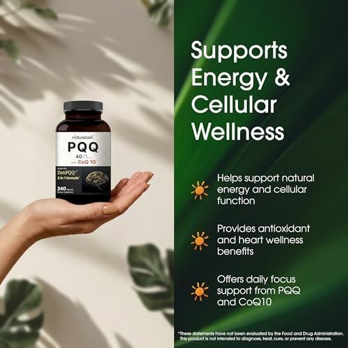 NatureBell PQQ with CoQ10-240 Capsules – 40mg Active PQQ with 10mg Coenzyme Q10