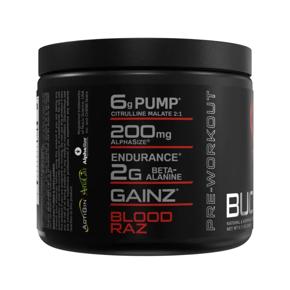 BUCKED UP PRE-WORKOUT Pump Focus Energy Growth 20 Srv Blood Raz