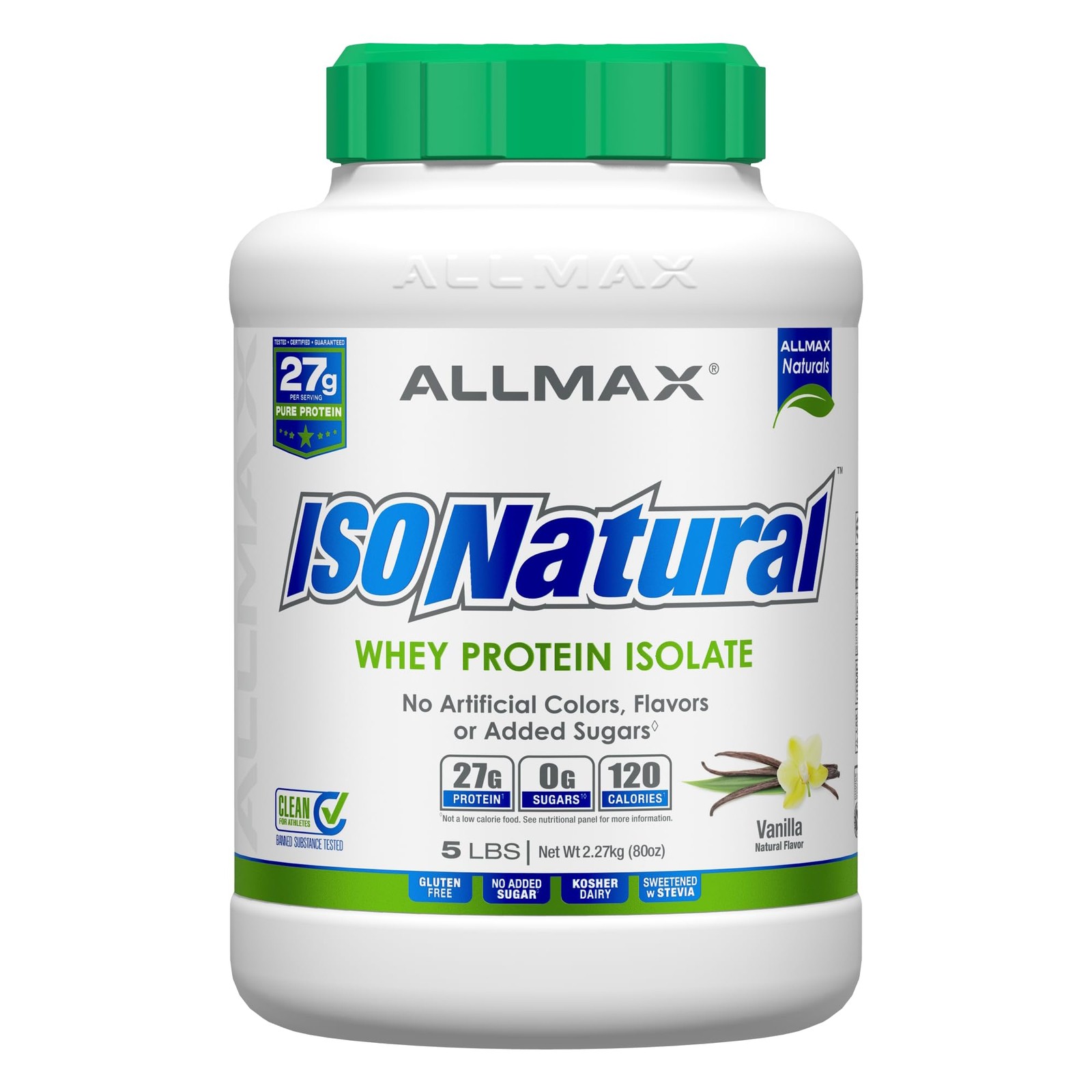 Natural Whey Protein Isolate Powder 5Lb Gluten Free Zero Sugar Stevia