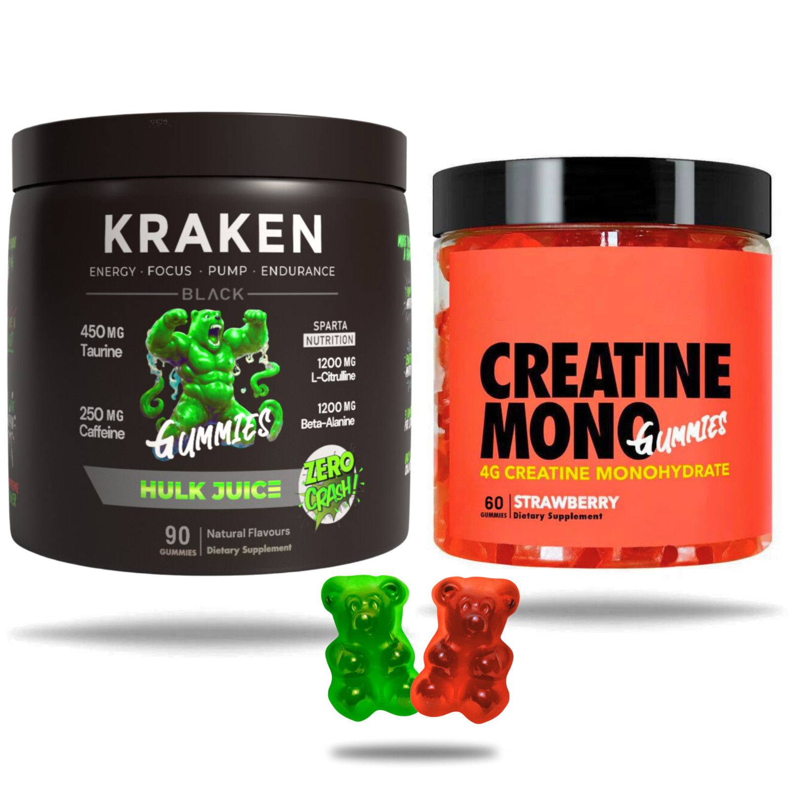 Preworkout Gummies and Creatine Gummies Twin Pack, Caffeine, Taurine + More