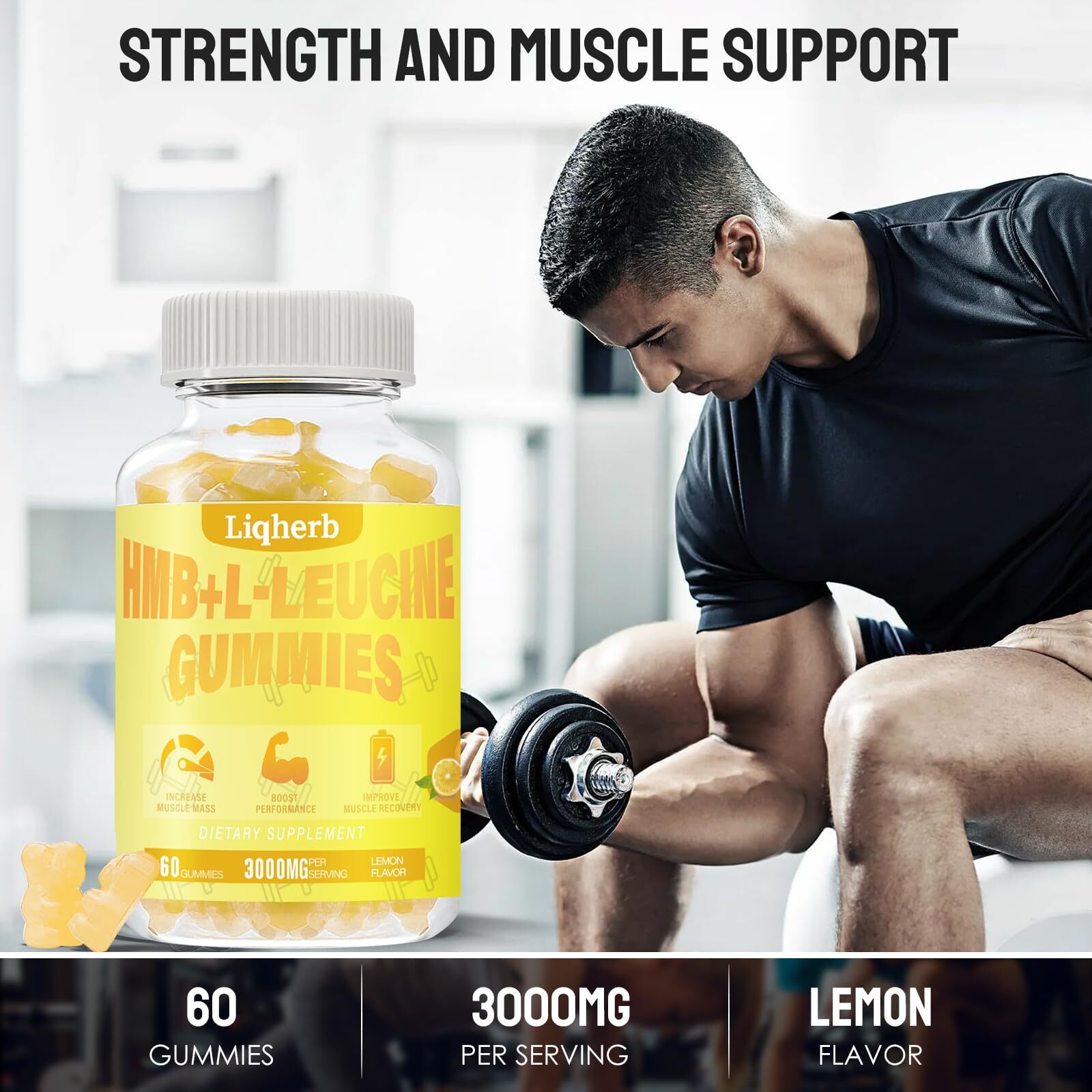 Liqherb HMB L-Leucine Gummies 3000mg Muscle Recovery 120 Ct Vegan Non-GMO