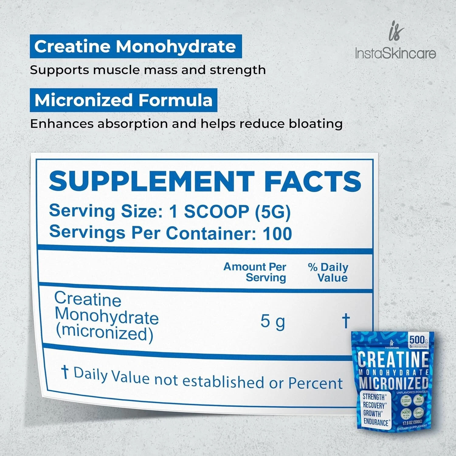 Monohidrato de Creatina en Polvo para Ganar Masa Muscular 5000 mg (5 g) 1,1 lb