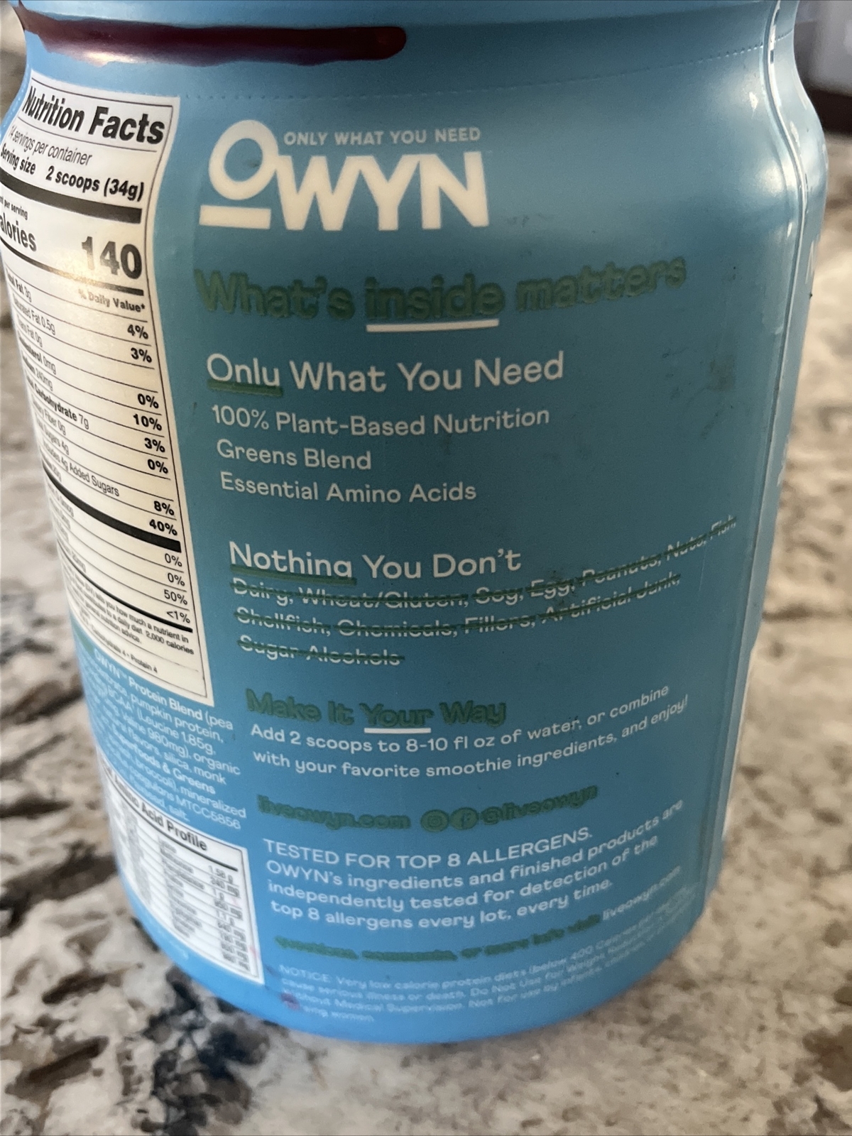 OWYN Only What You Need Plant-Based Protein , Smooth Vanilla, 1.05 lbs