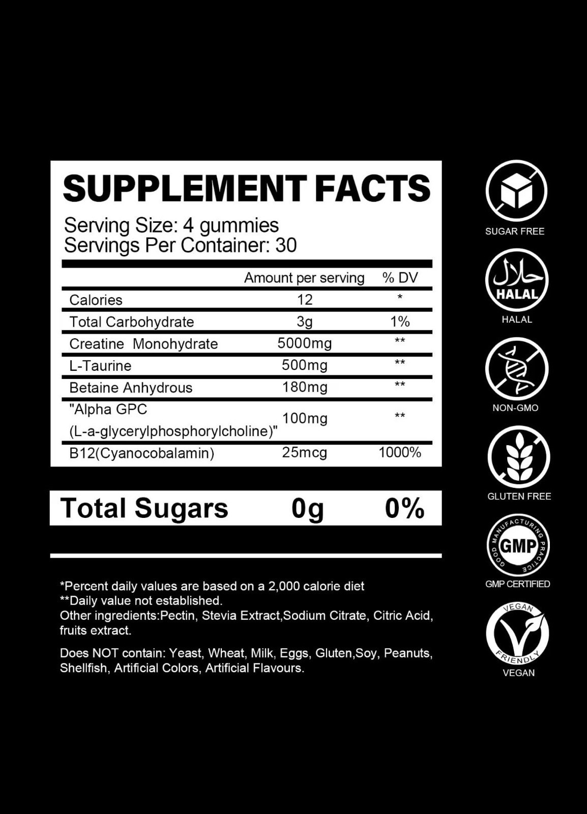 OEM Private Label Creatine Monohydrate Gummies 5000mg 120 Sugar Free Vegan