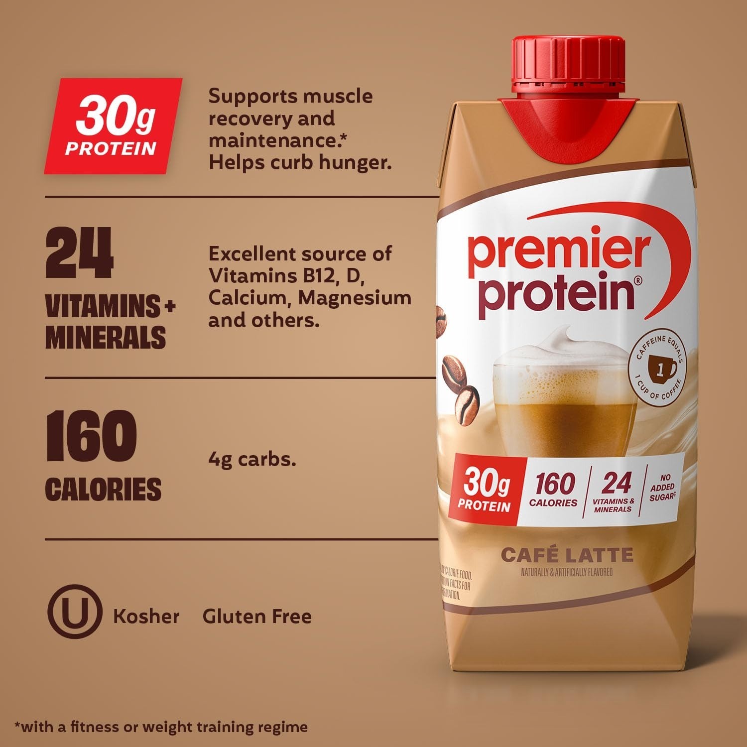 Premier Protein Energy 30g High Protein Shake Cafe Latte 12 Pack