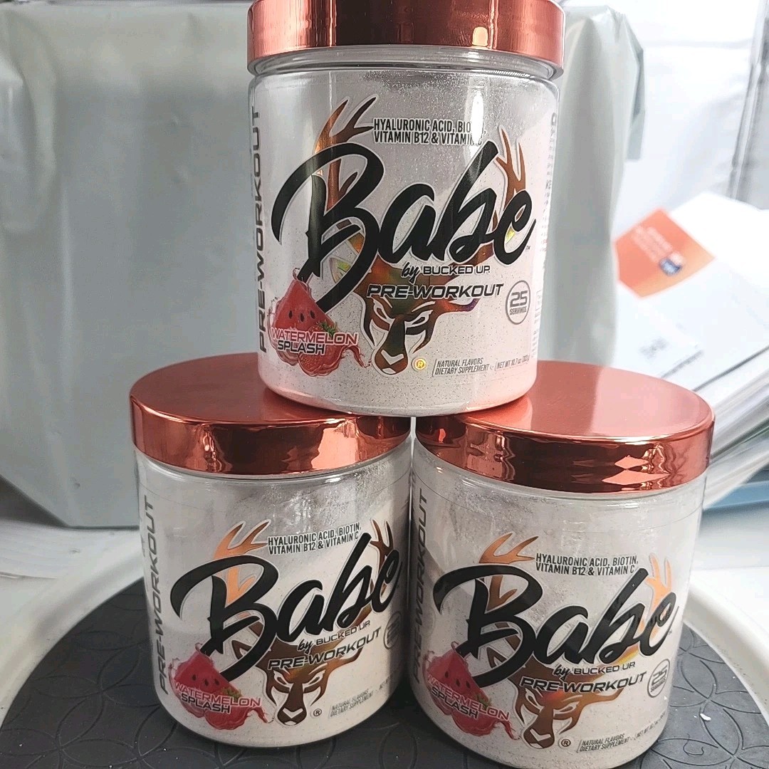 3 Bucked Up Babe Pre-Workout Watermelon Splash, biotin hyaluronic acid 10.7 oz🍉