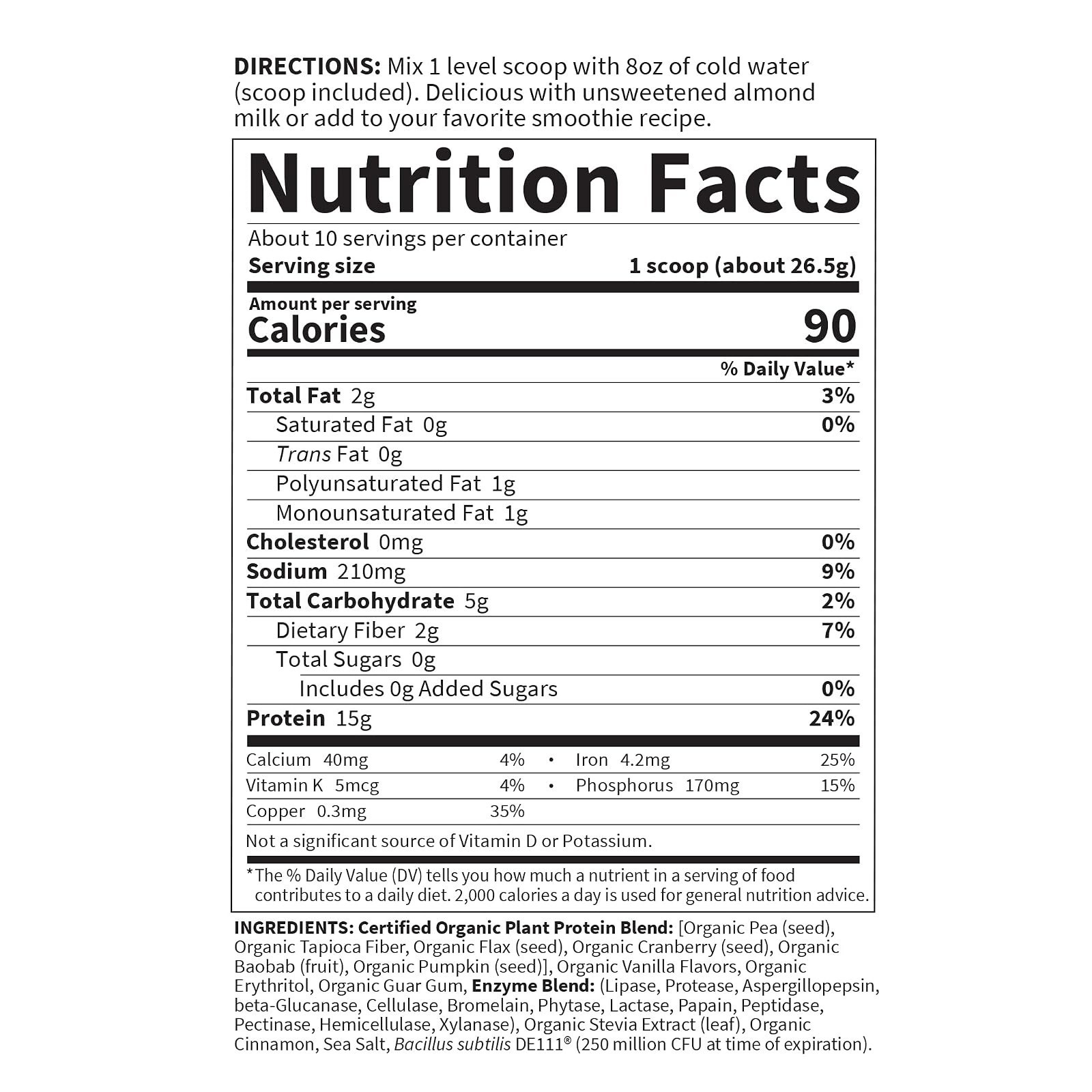 Garden of Life Organic Plant Protein Powder Vanilla Flavor 10 Servings