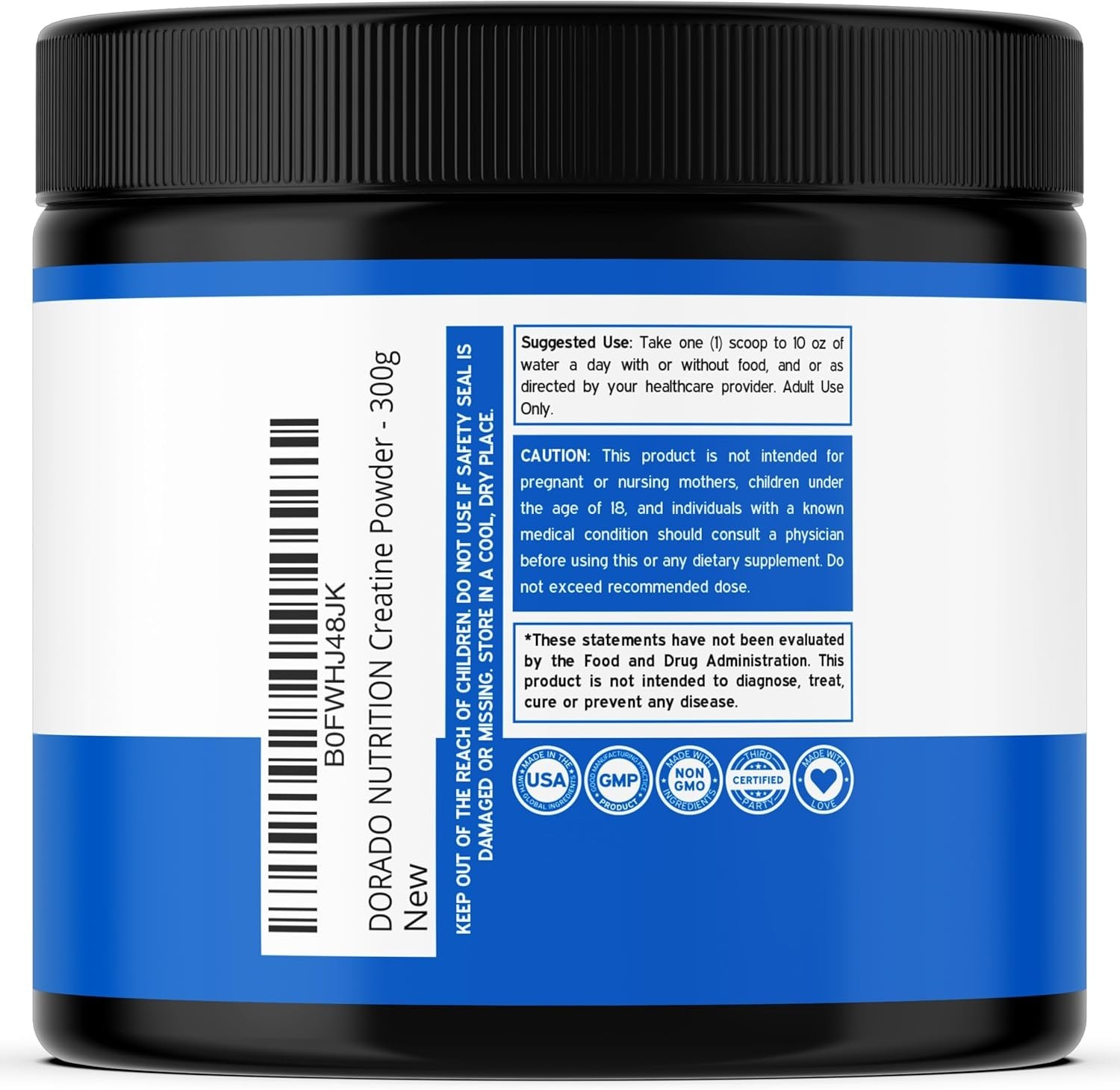 Unflavored Creatine Monohydrate, 60 Servings – Non-GMO, , GMP Certified