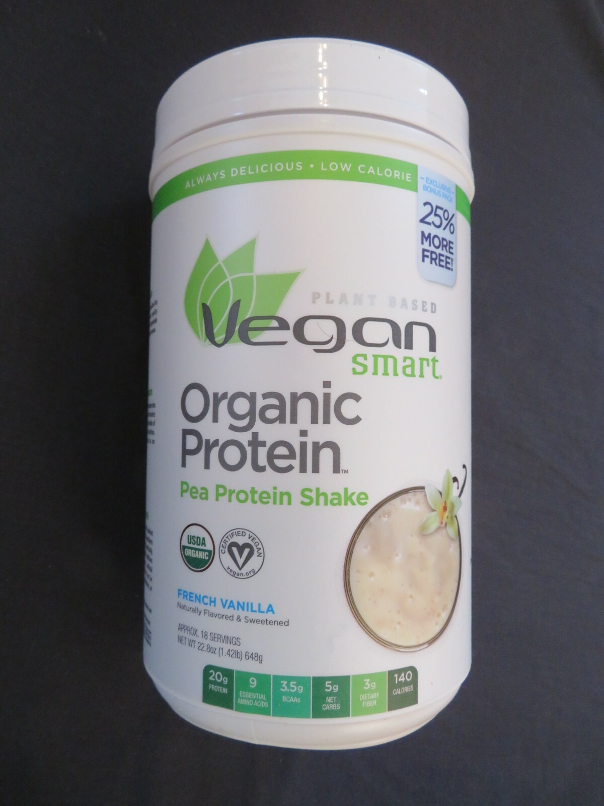 Vegan Smart Organic Pea Protein Shake Vanilla 1.42 lbs 18 Servings OPENED