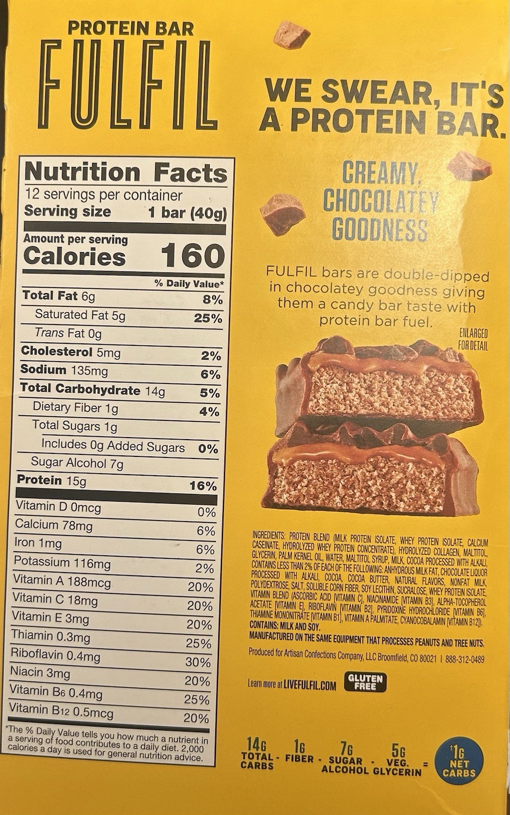 2-Fulfil Protein Bar Triple Chocolate Gluten Free 24 Bars 1.41 oz (40 g)