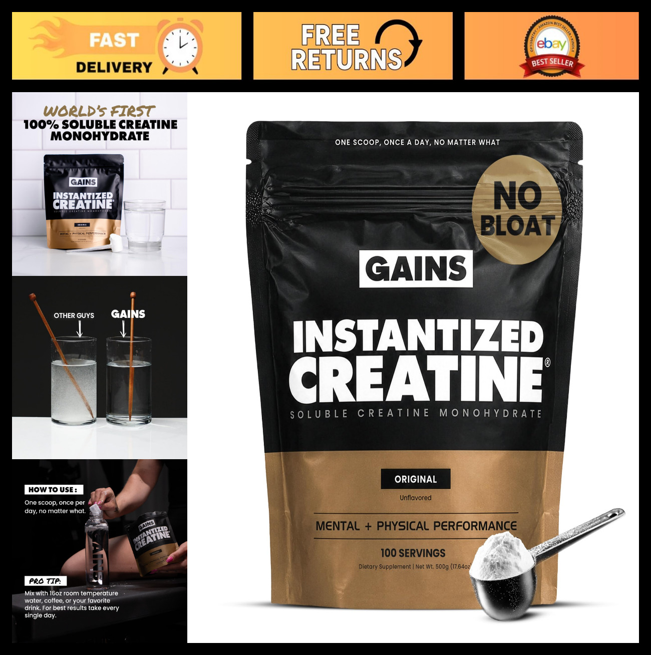 Instantized Creatine Monohydrate Powder, Unflavored, 100 Servings – Muscle Build