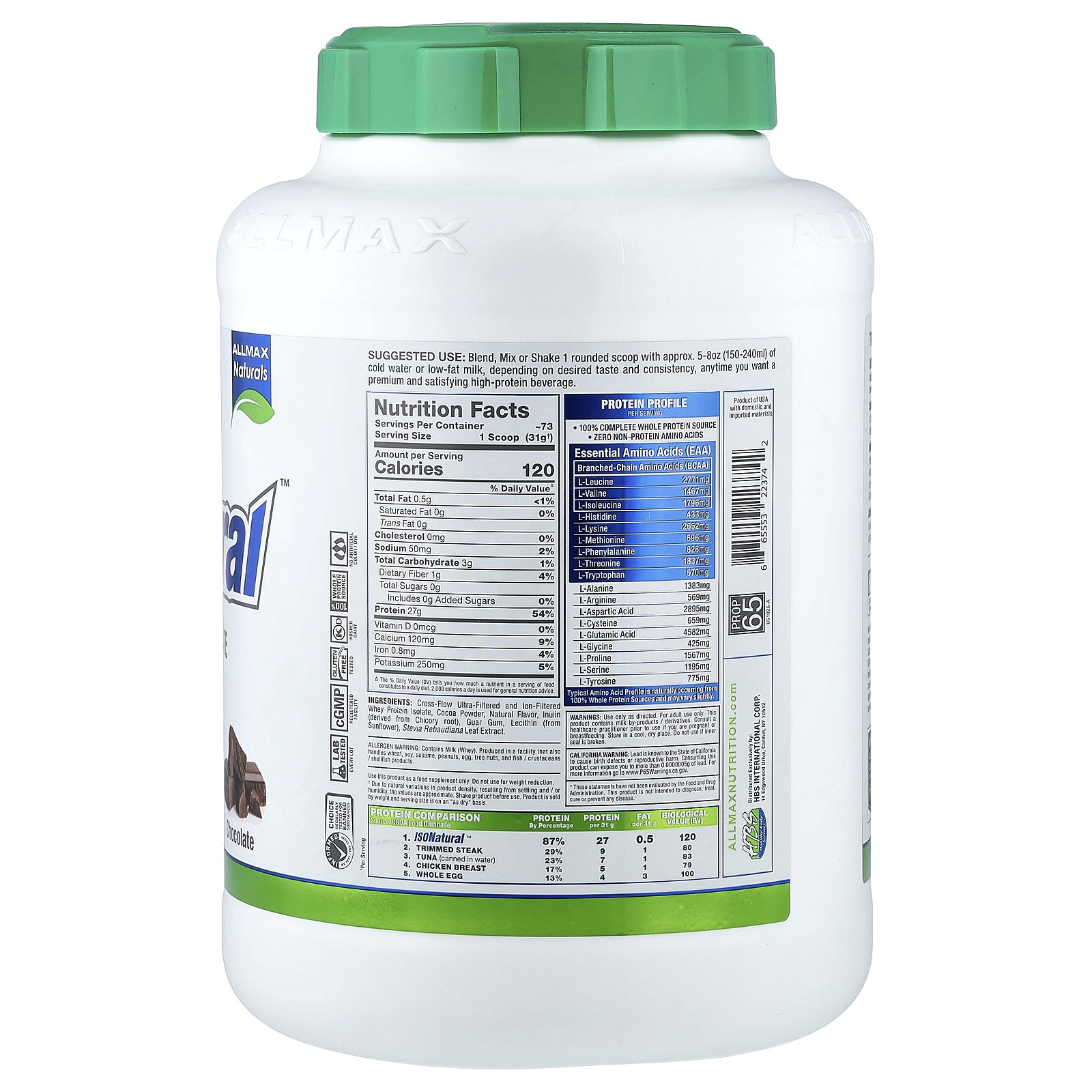 IsoNatural, Whey Protein Isolate, Chocolate, 5 lbs, (2.27 kg)