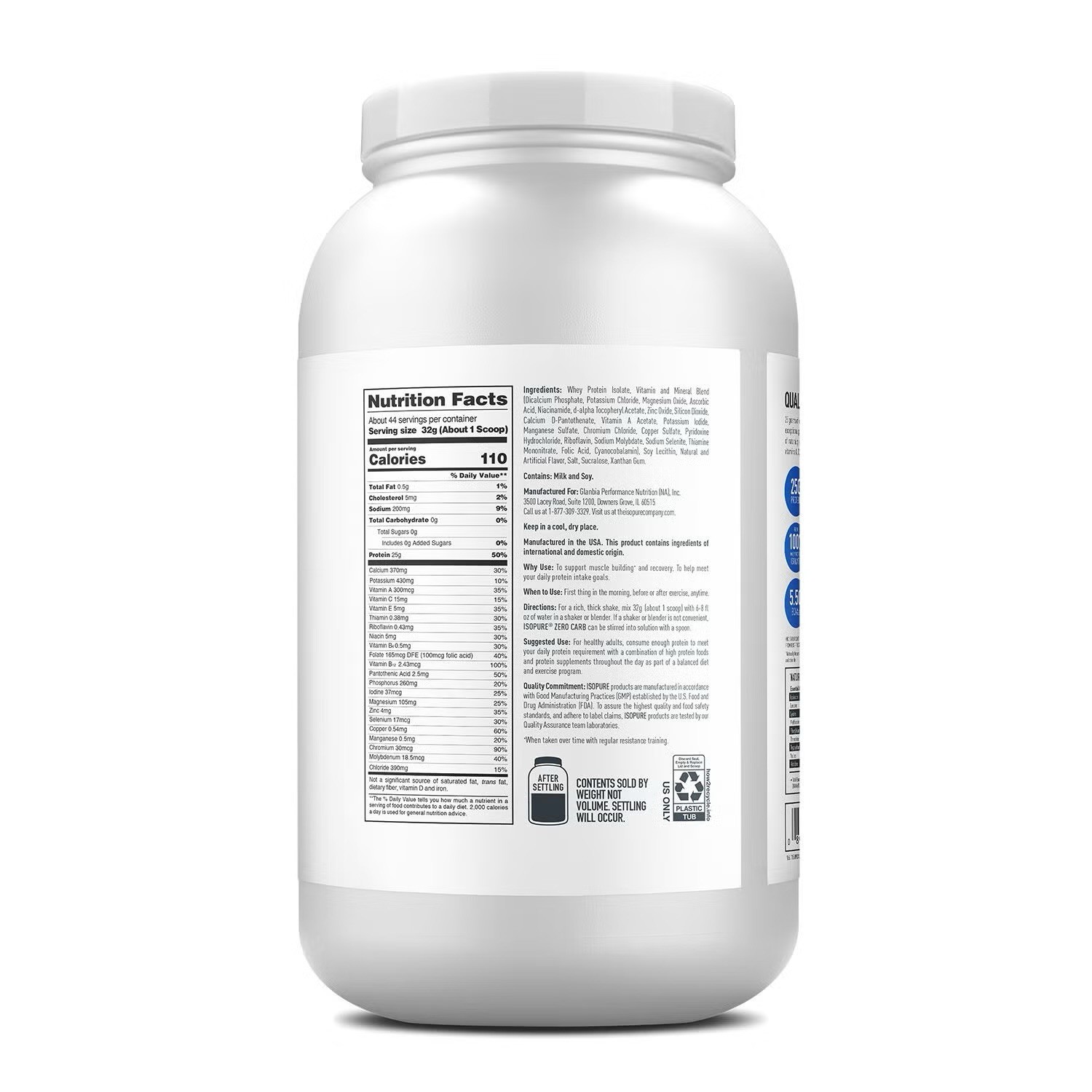 Isopure 25g Zero Carb Protein Powder 3 Lbs (44 Servings)