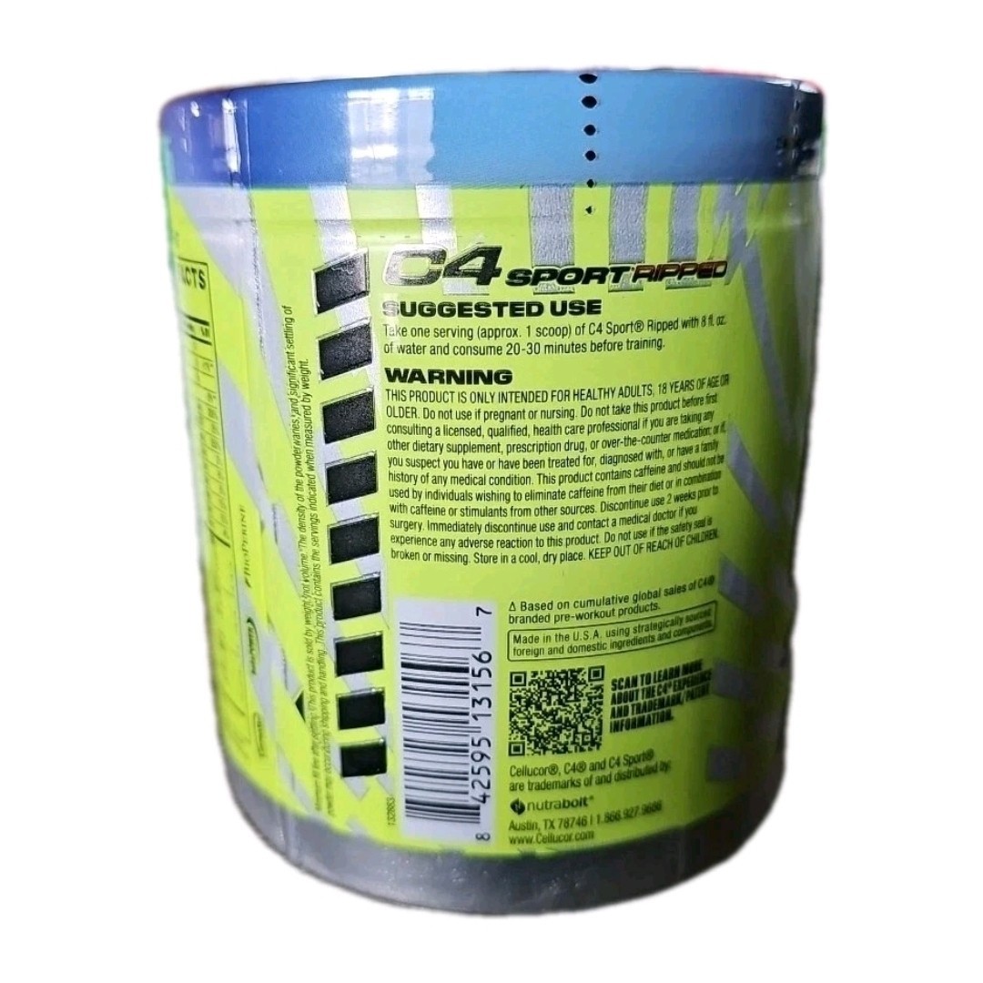 C4 Sport Ripped Pre-Workout Powder – Artic Snow Cone – 20 Servin – Size: 9.9 oz