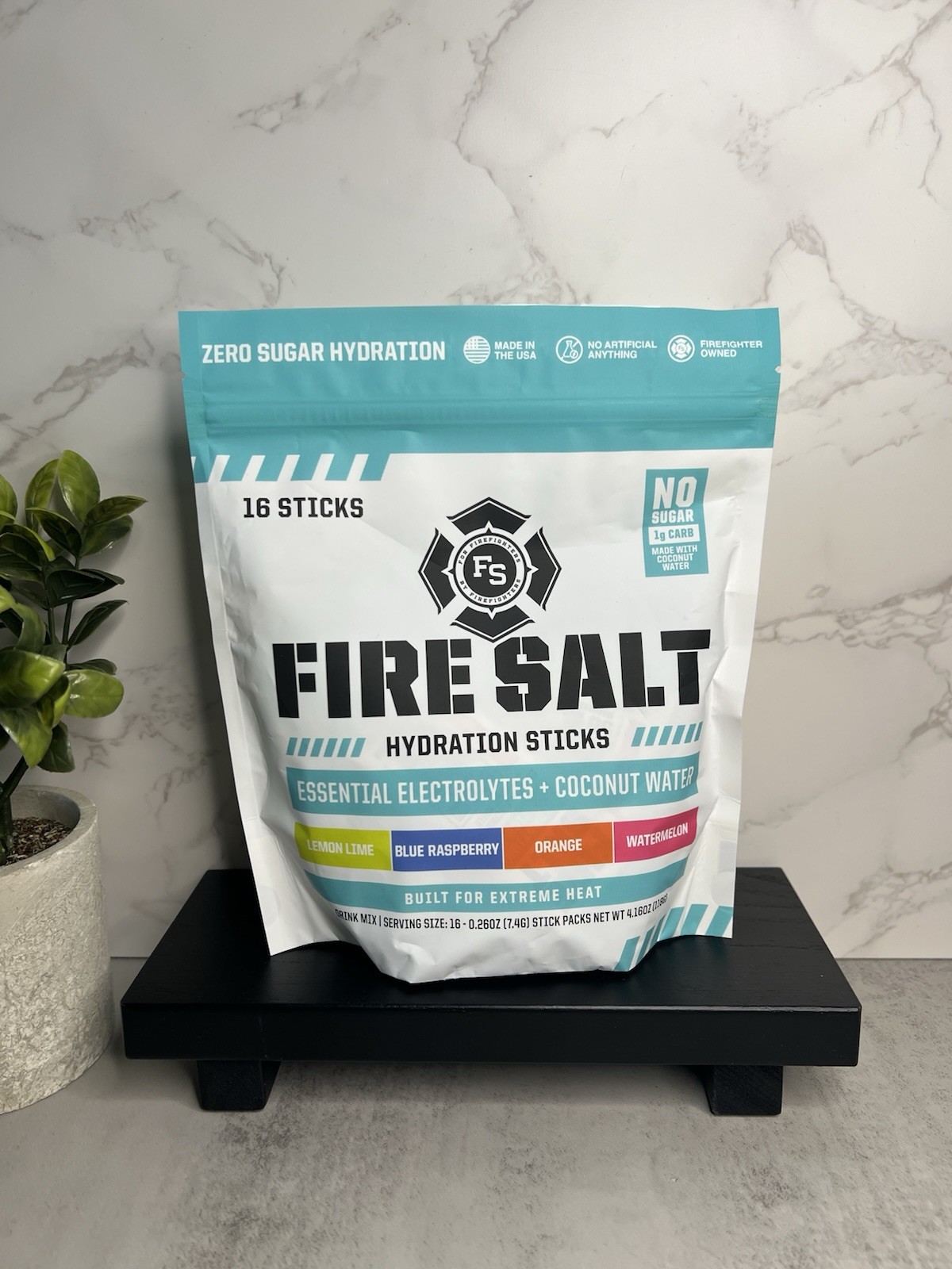 Fire Salt Sugar-Free Electrolyte Hydration Powder + Coconut Water, 16 Count