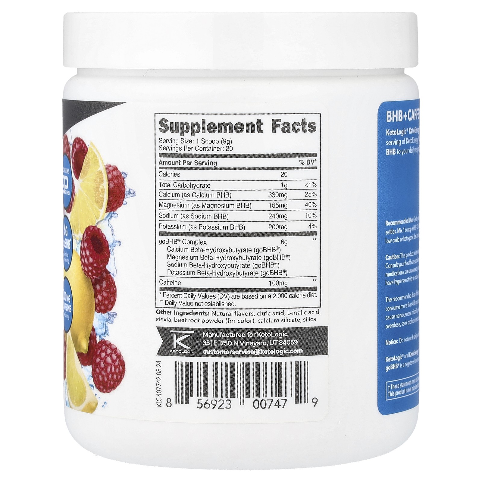 Keto Energy, BHB + Caffeine, Raspberry-Lemonade, 8.9 oz (255 g)