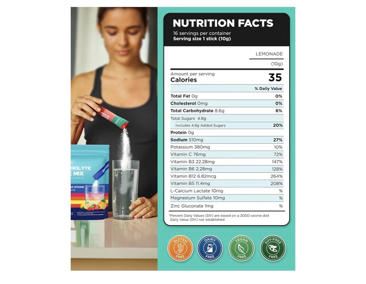 DRALOT Electrolytes Powder Drink Mix Stick Packs Variety Pack Vegan Sugar-Free