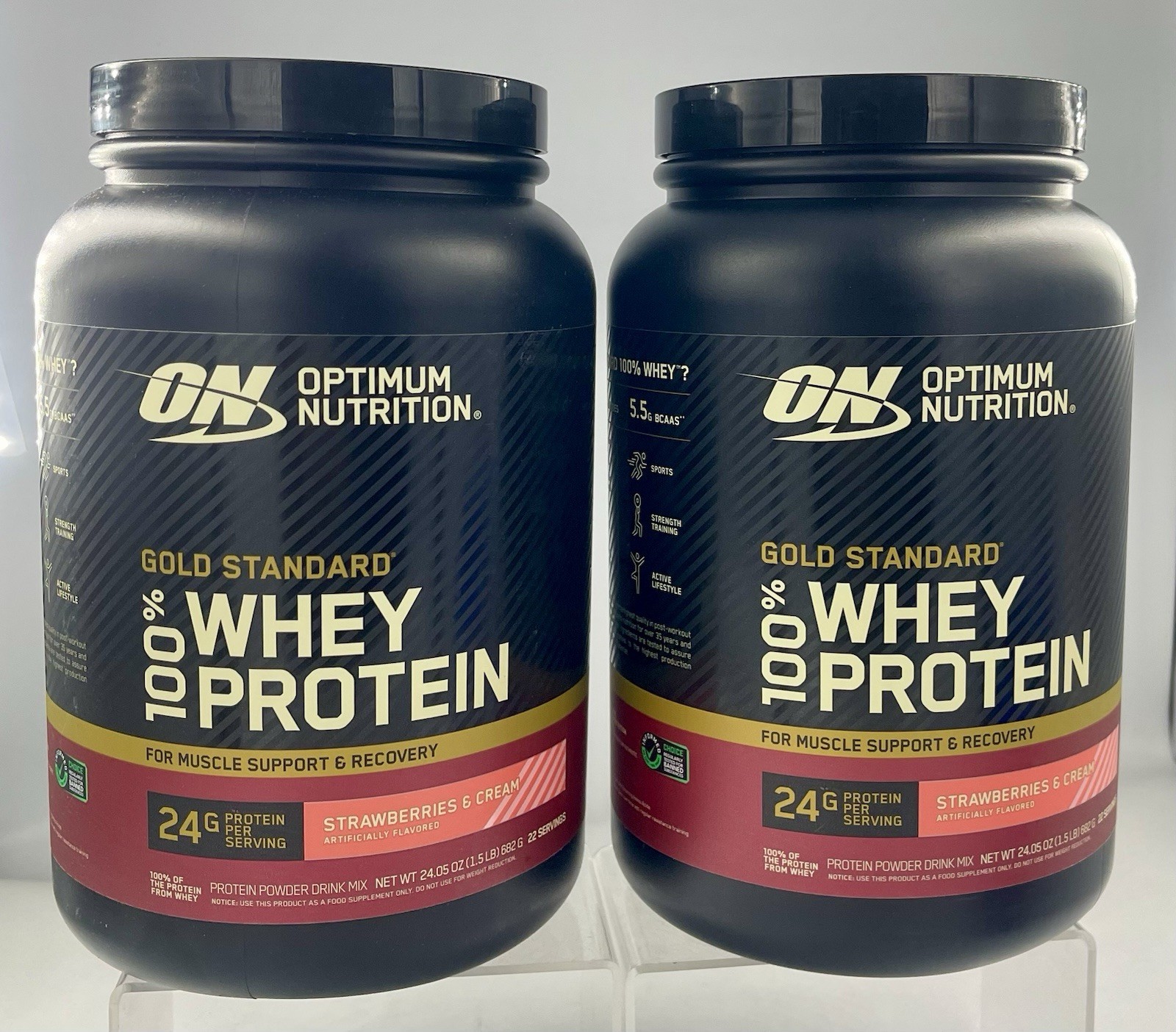 Lot of 2 ON Gold Standard 100% Whey Protein Strawberries & Cream 1.5 lb Exp 08/2