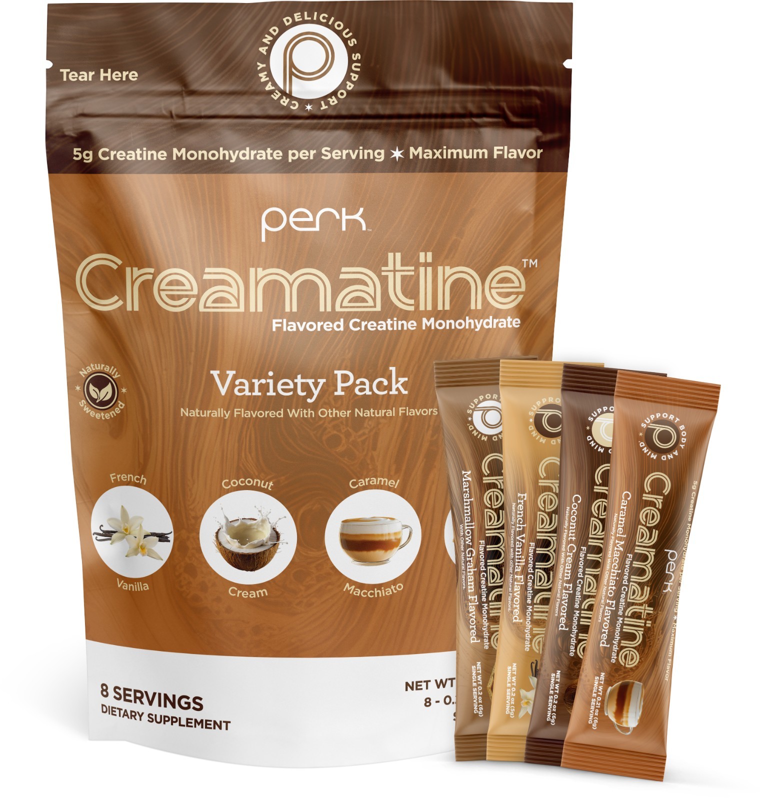 Perk Creamatine (Variety Pack) 8 Stick Packs – Flavored Creatine Monohydrate