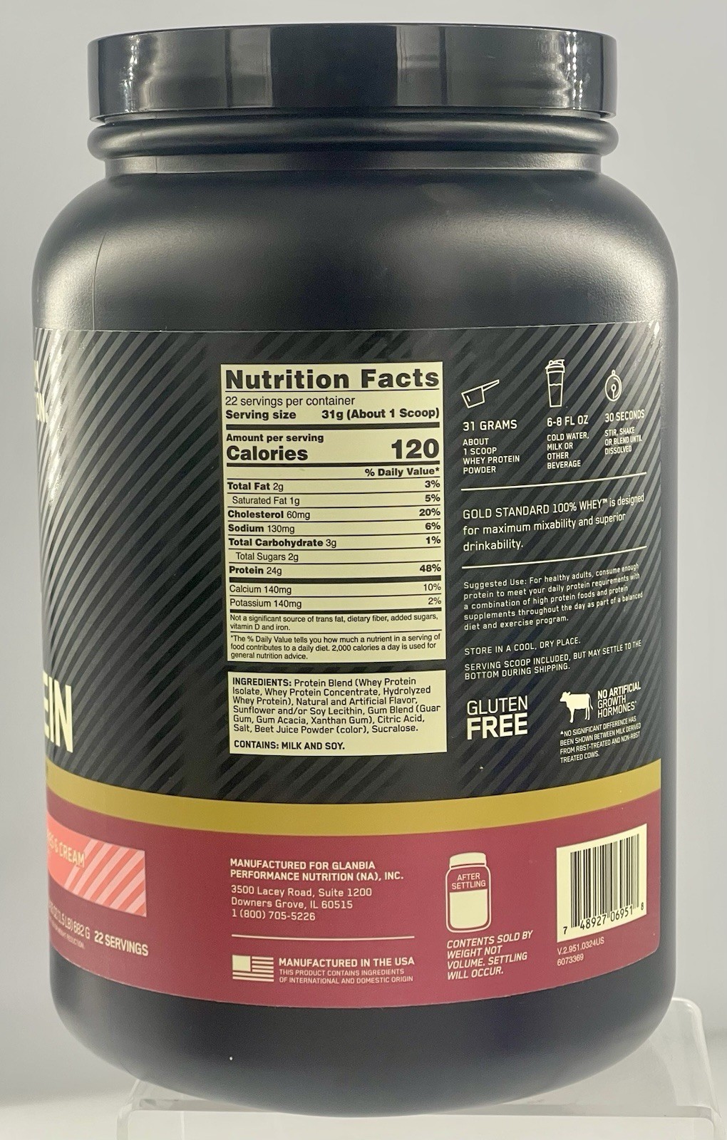 Lot of 2 ON Gold Standard 100% Whey Protein Strawberries & Cream 1.5 lb Exp 08/2
