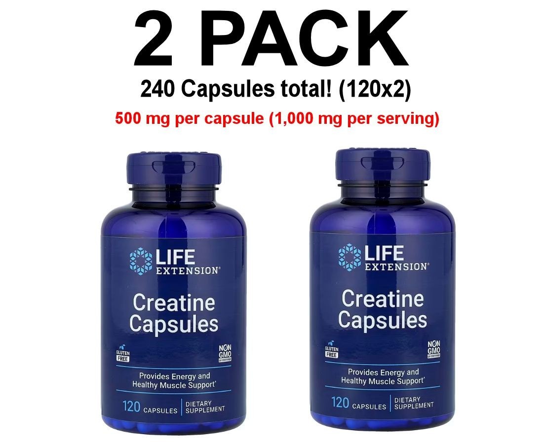 Life Extension, Creatine Capsules 2 PACK, 120 Capsules each (240 total!)