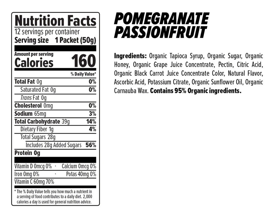 Honey Stinger Organic Energy Chews – Pomegranate, Passion Fruit, Box of 12