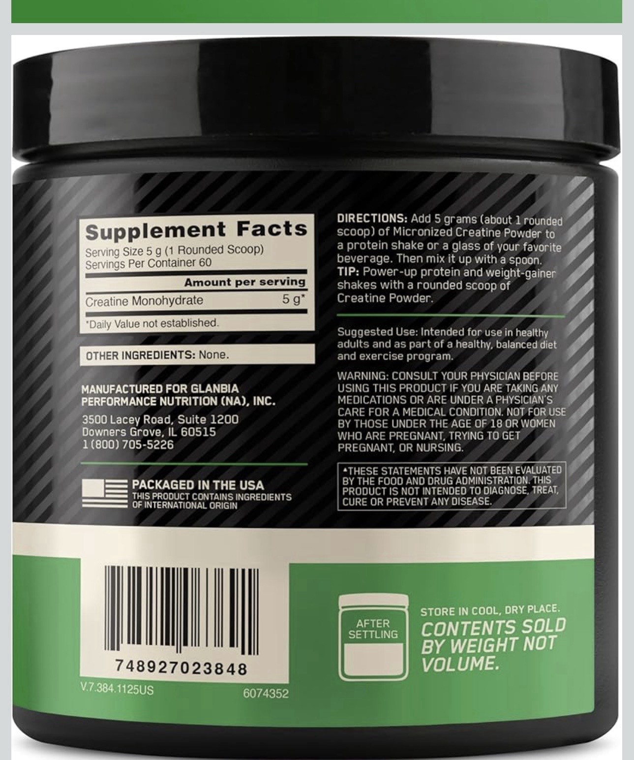 Optimum Nutrition Micronized Creatine Monohydrate Powder Unflavored 10.58 oz
