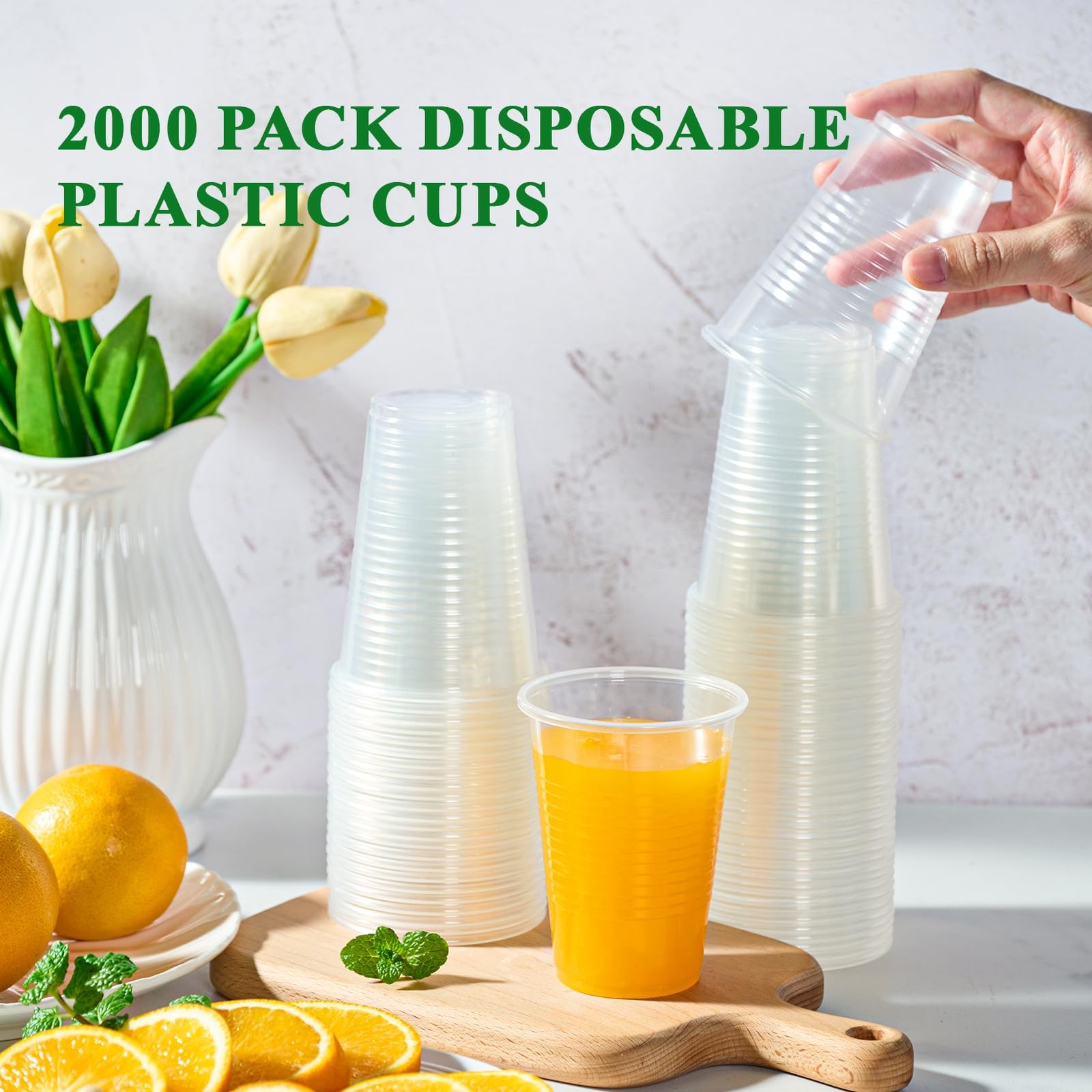 Vplus 2000 Pack 9 OZ Clear Plastic Cups 9 Ounce Disposable Cold Water Party