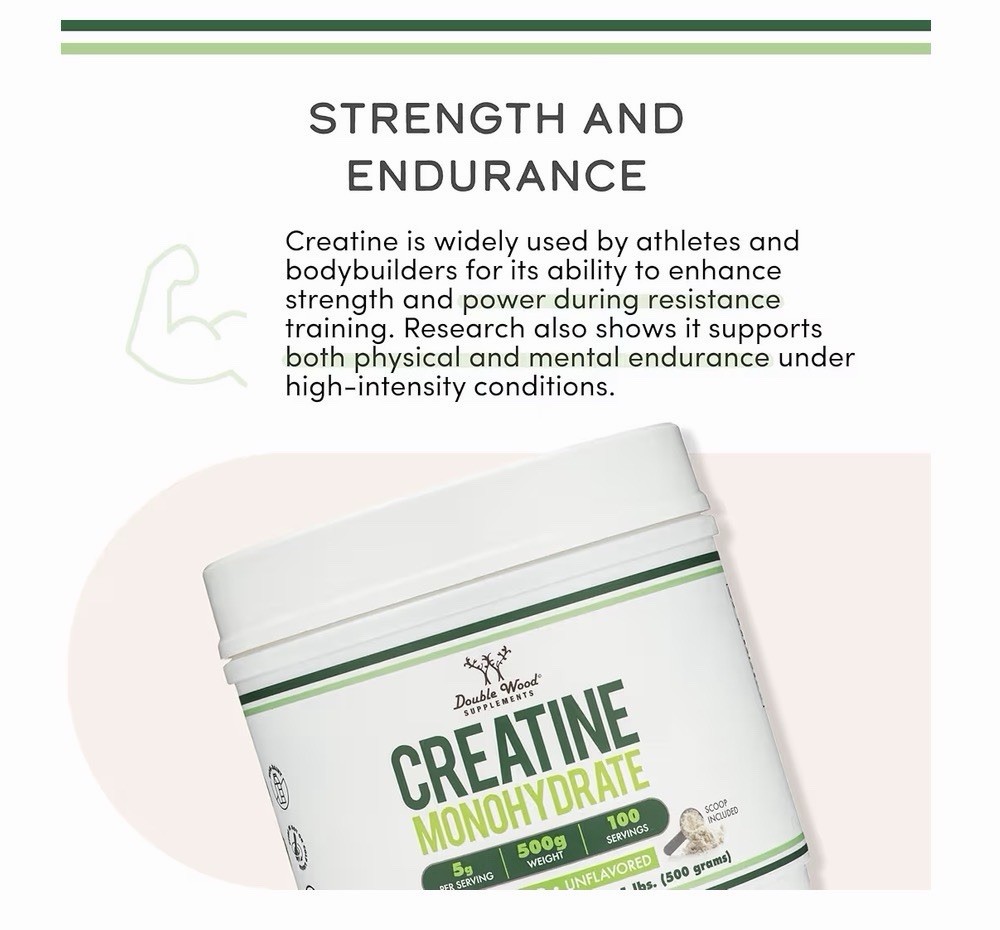 Double Wood Supplements Micronized Creatine Monohydrate Powder Unflavored 500g