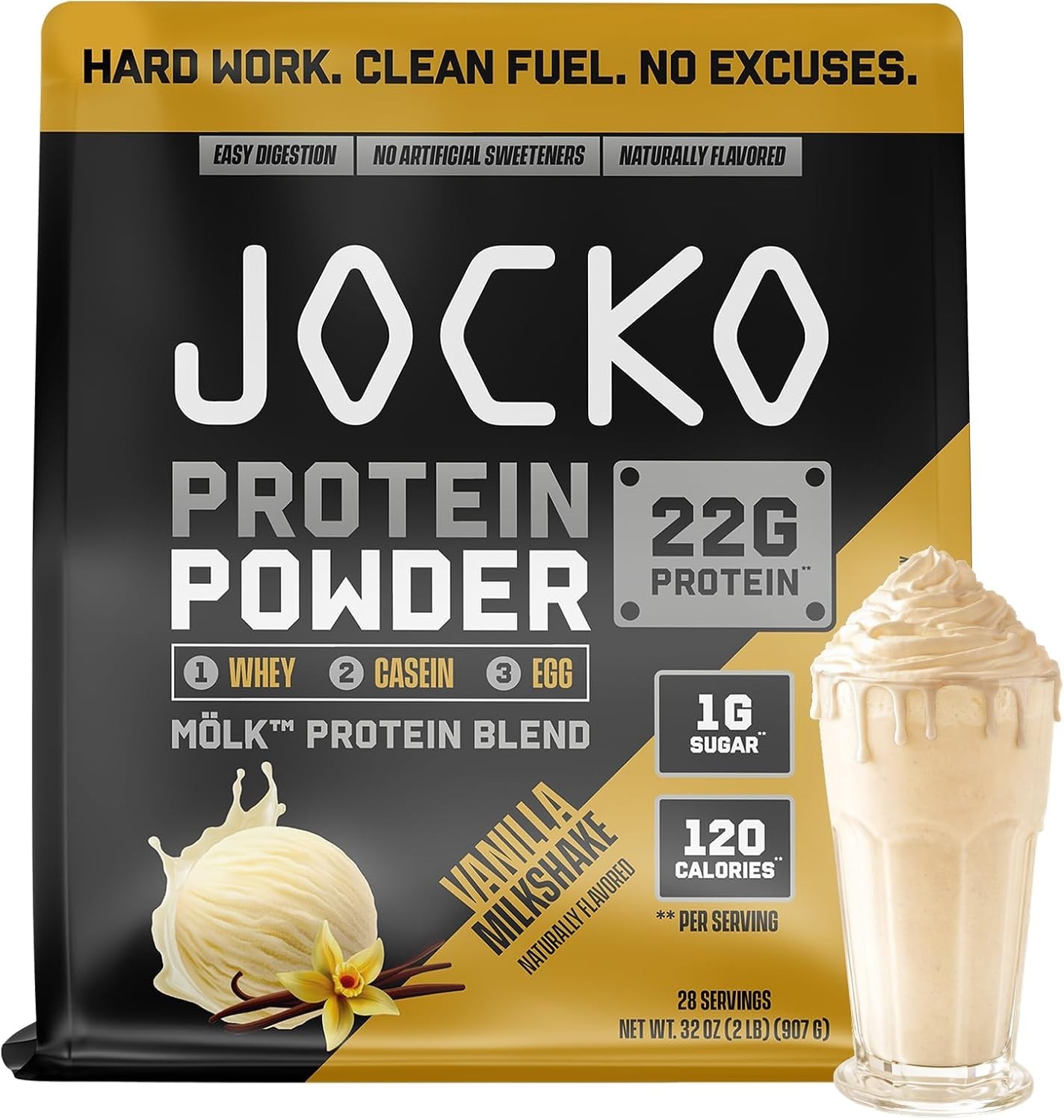 Jocko Fuel Whey Protein Powder Vanilla Milkshake 22g Protein 28 Servings