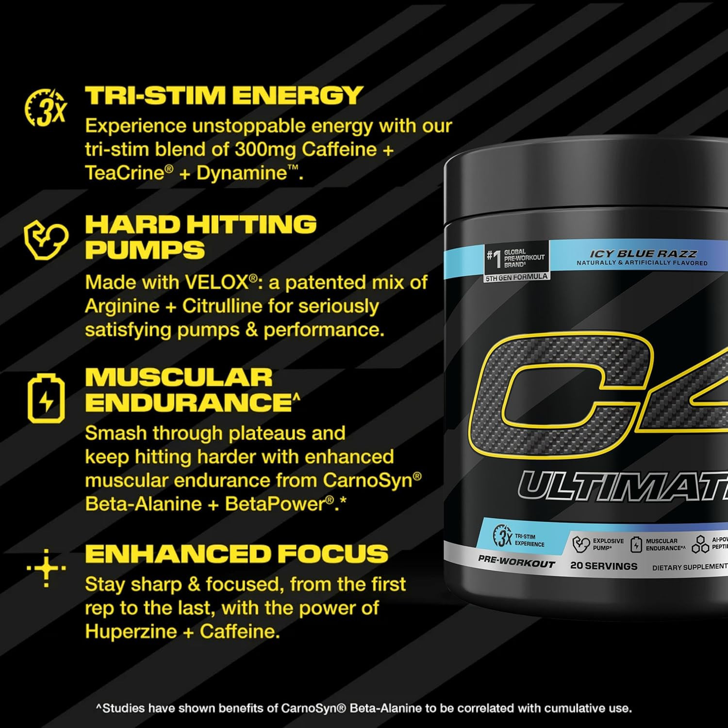 Ultimate Pre Workout Powder ICY Blue Razz – Sugar Free Preworkout Energy Supplem
