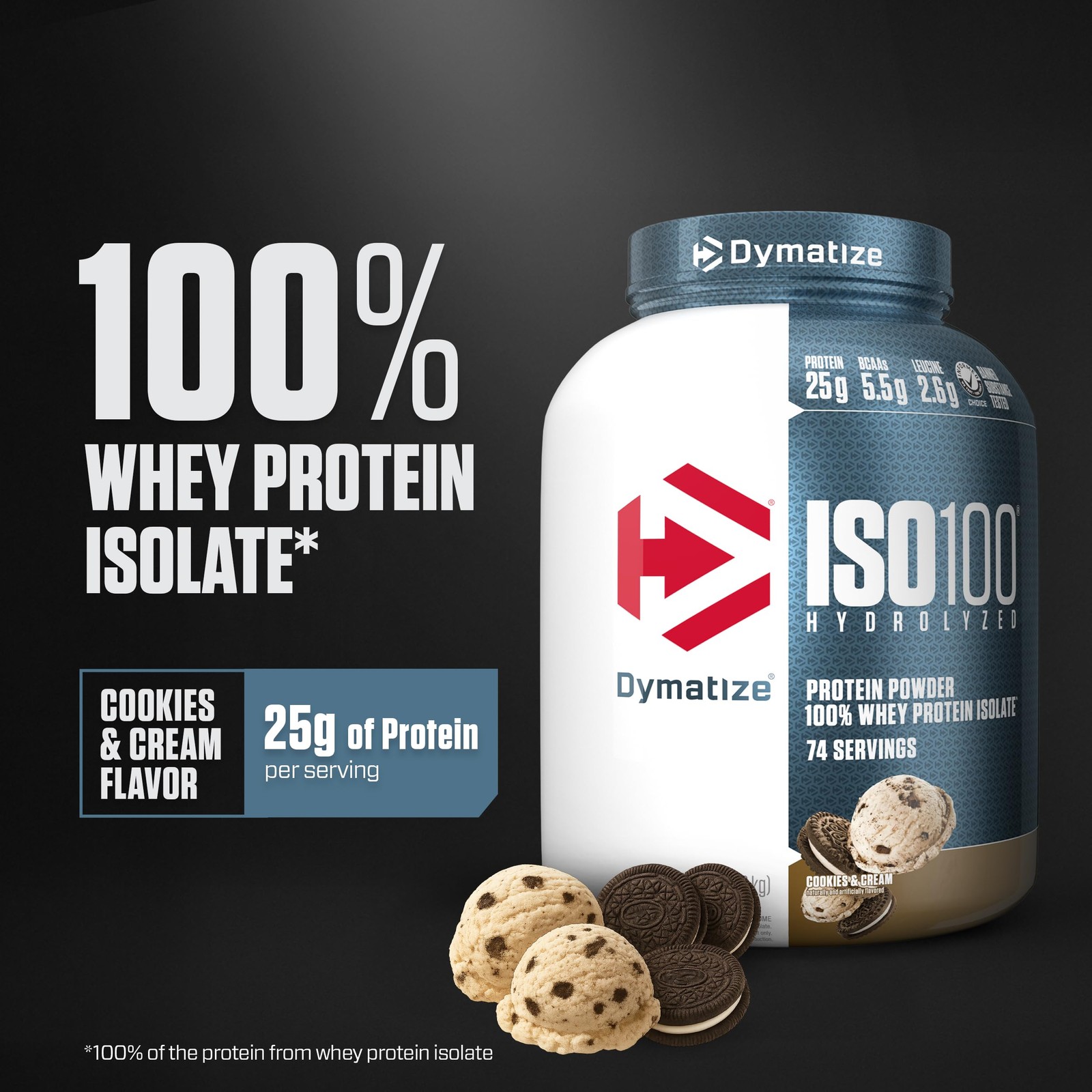 Dymatize ISO100 Whey Protein Powder 5 Pound (Pack of 1), Cookies & Cream
