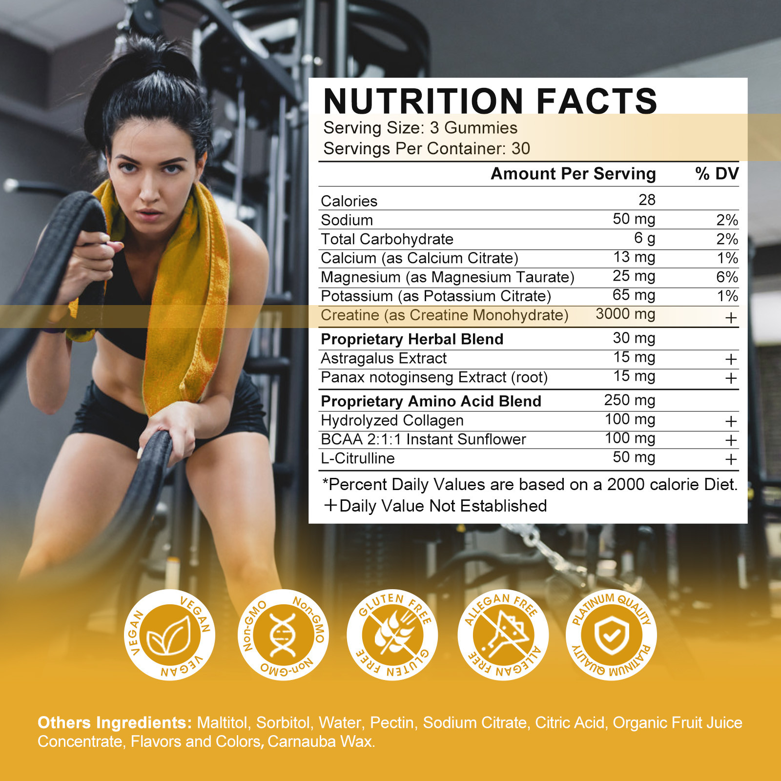 180 Pills Creatine Monohydrate Gummies Improve Performance and Strength