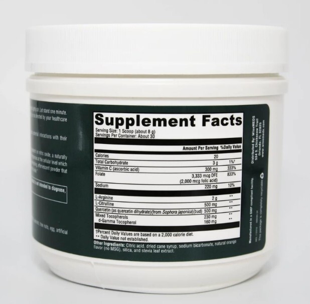 WiseMEDS Nitric Oxide Folate Vitamin C Circulation Booster Powder Orange 8.5 Oz