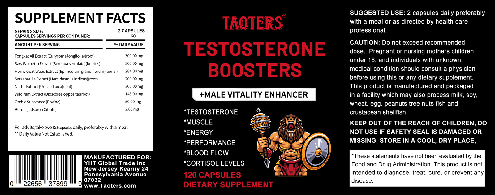 120 Caps Testosterone Booster – Increase Energy, Improve Muscle Strength&Growth