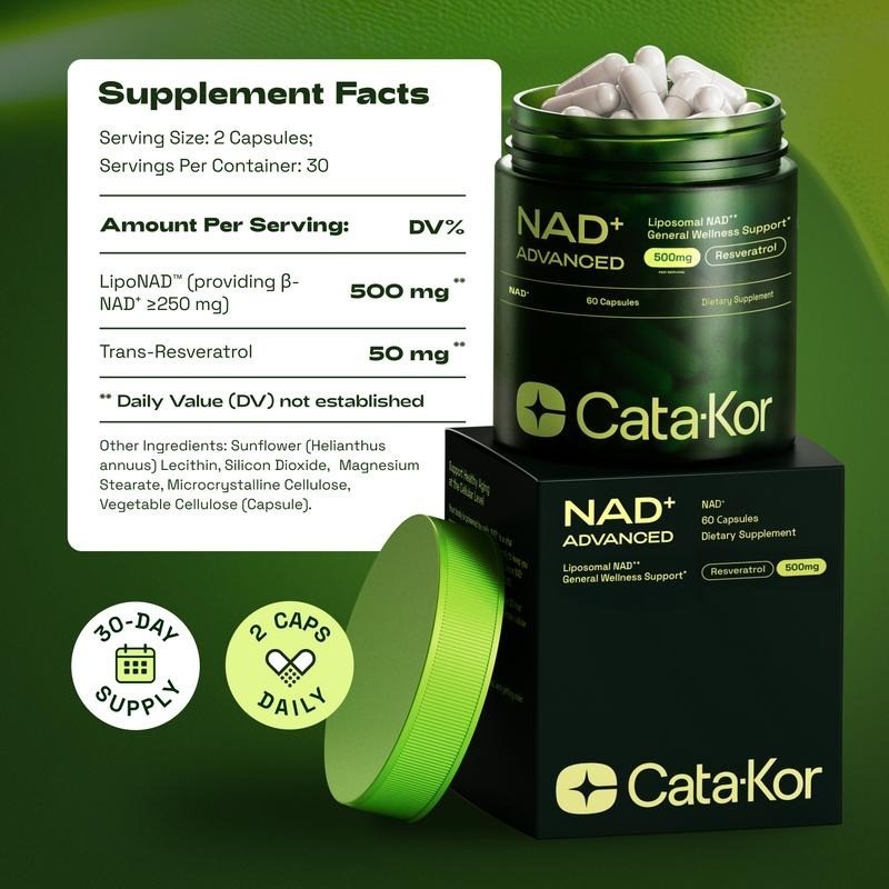 3x Cata-Kor NAD+ Advanced – NAD Supplement with Resveratrol – 180 Capsules