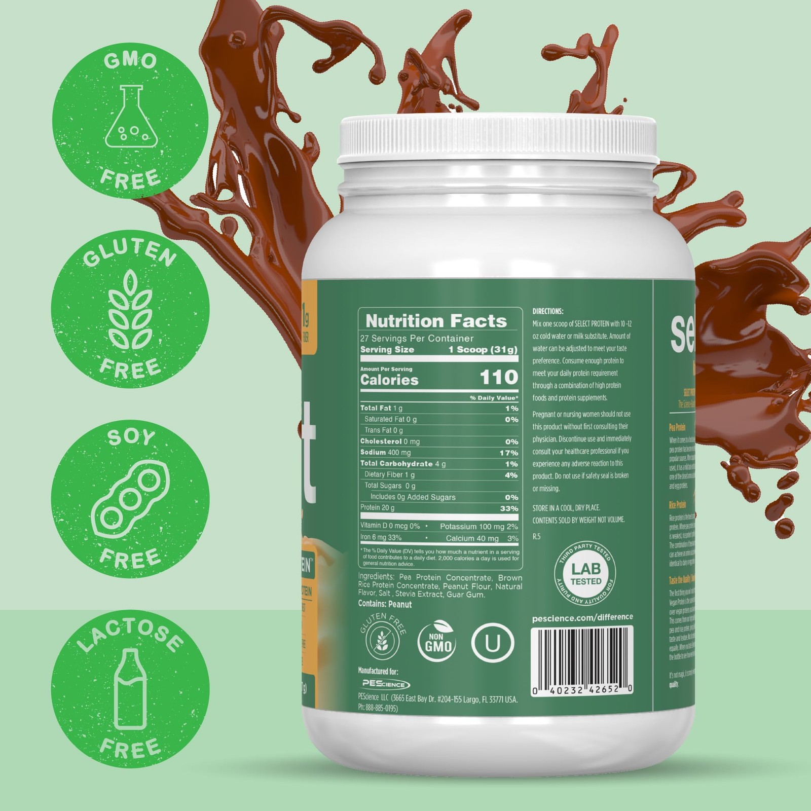 Premium Vegan Protein Powder Pea Brown Rice Blend 27 Servings Dairy Free
