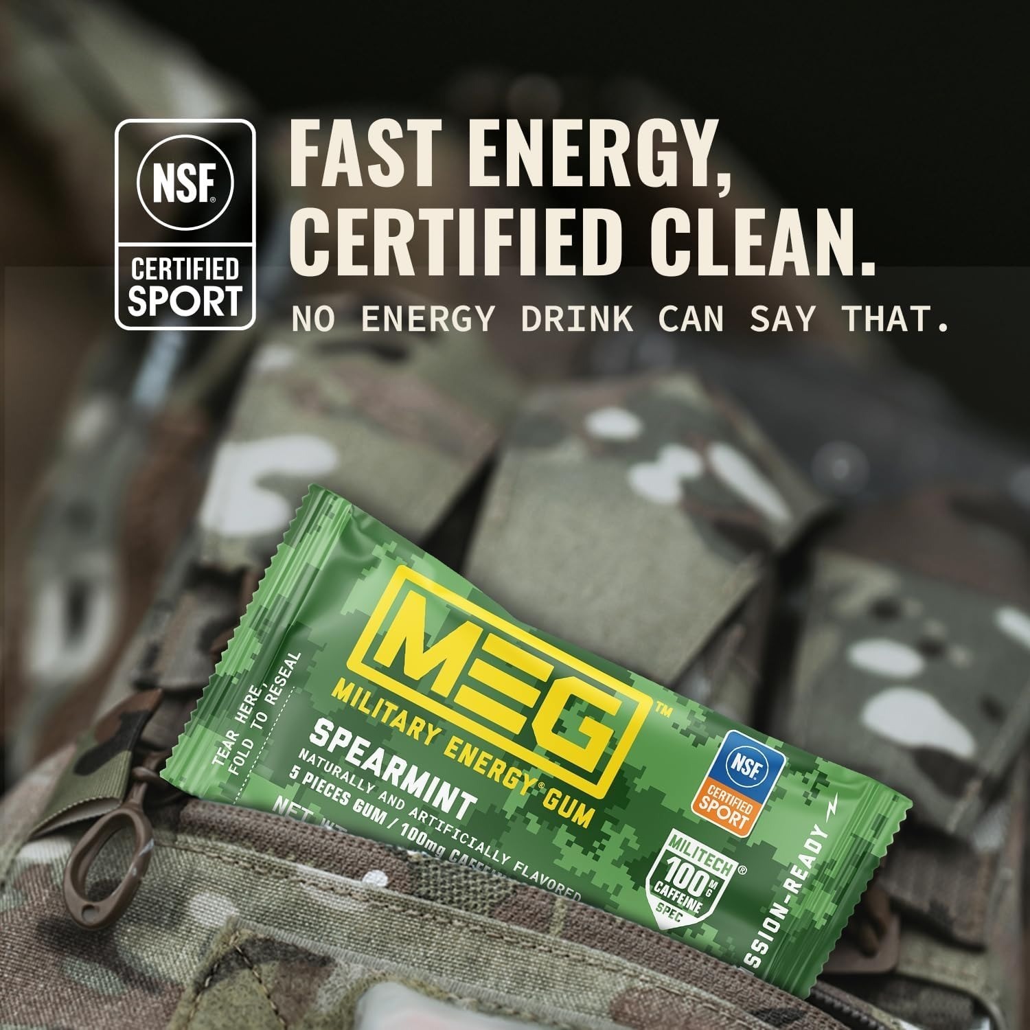 MEG Military Energy Gum – Spearmint | 100mg Caffeine – 20 Count