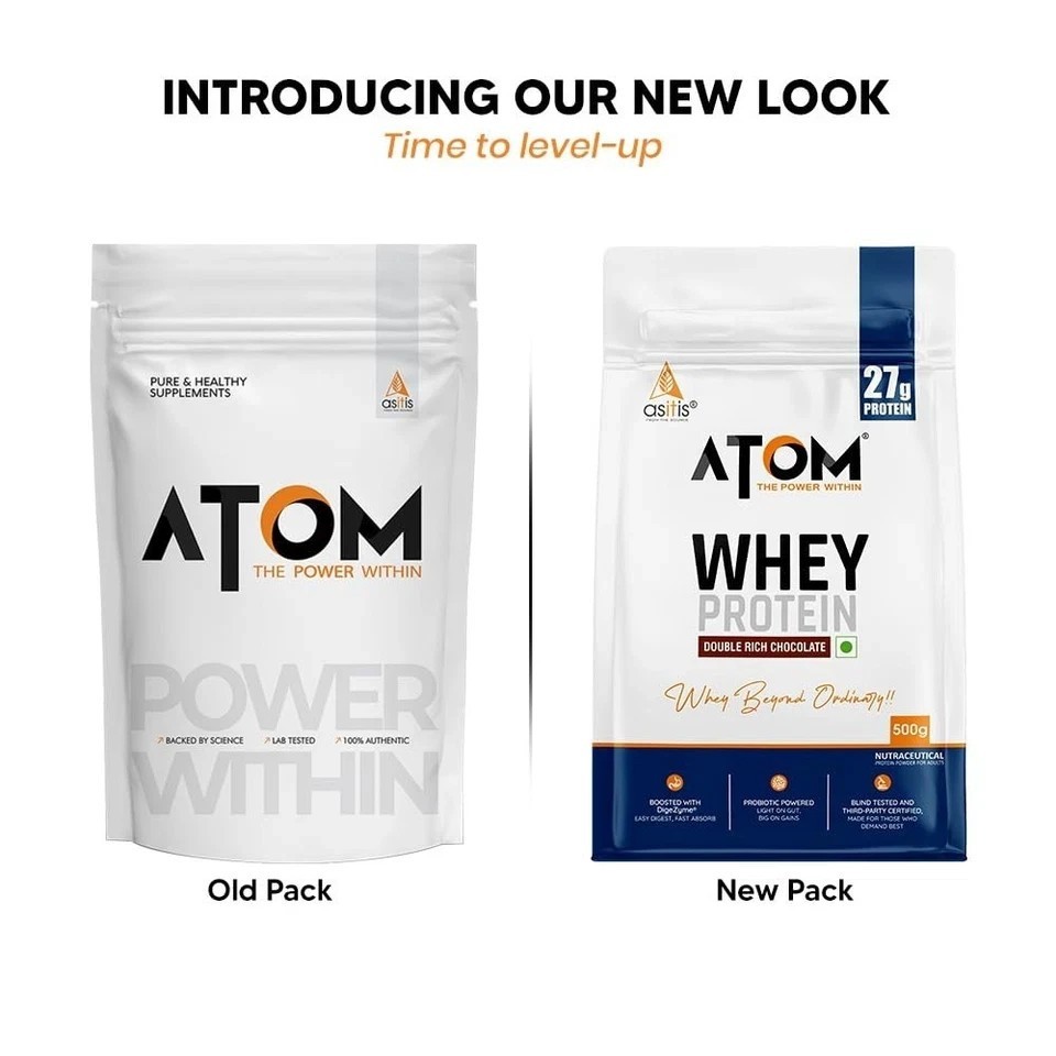 AS-IT-IS ATOM Whey Protein 500g Isolate & Concentrate Chocolate 27g protein D210