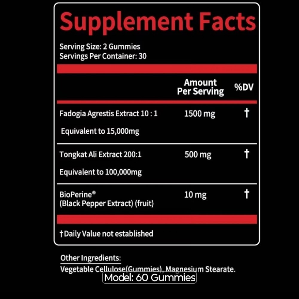 Fadogia Agretis Tongkat Gummies 1 Month Supply for Vigor Test Booster+ Endurance