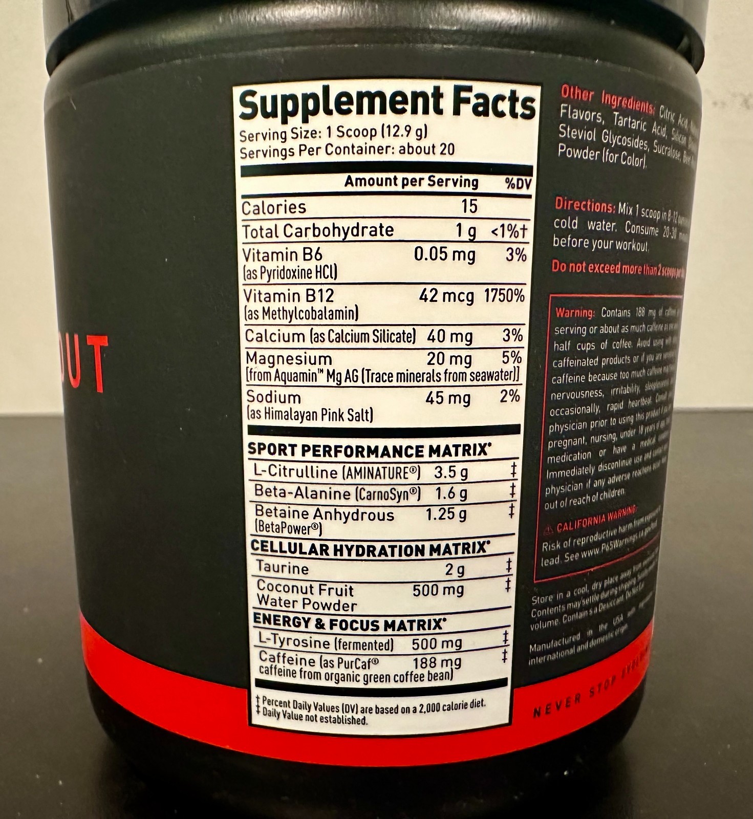 Kaged Muscle Pre-Workout Sport Dietary Supplement Fruit Punch 9.1 oz (Exp 09/27)