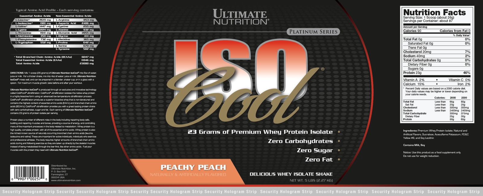 ISO Cool Pure Whey Protein Isolate Powder 23 gm of Protein, 5 lbs, Peach Parfait