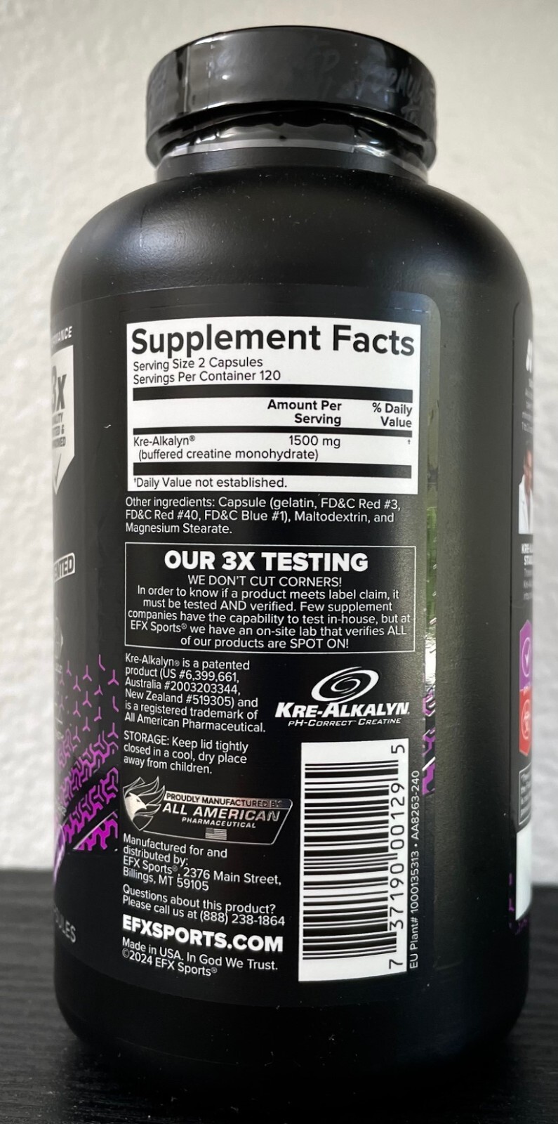 [ 3 Pack ] EFX Sports Kre-Alkalyn EFX 240 Capsules