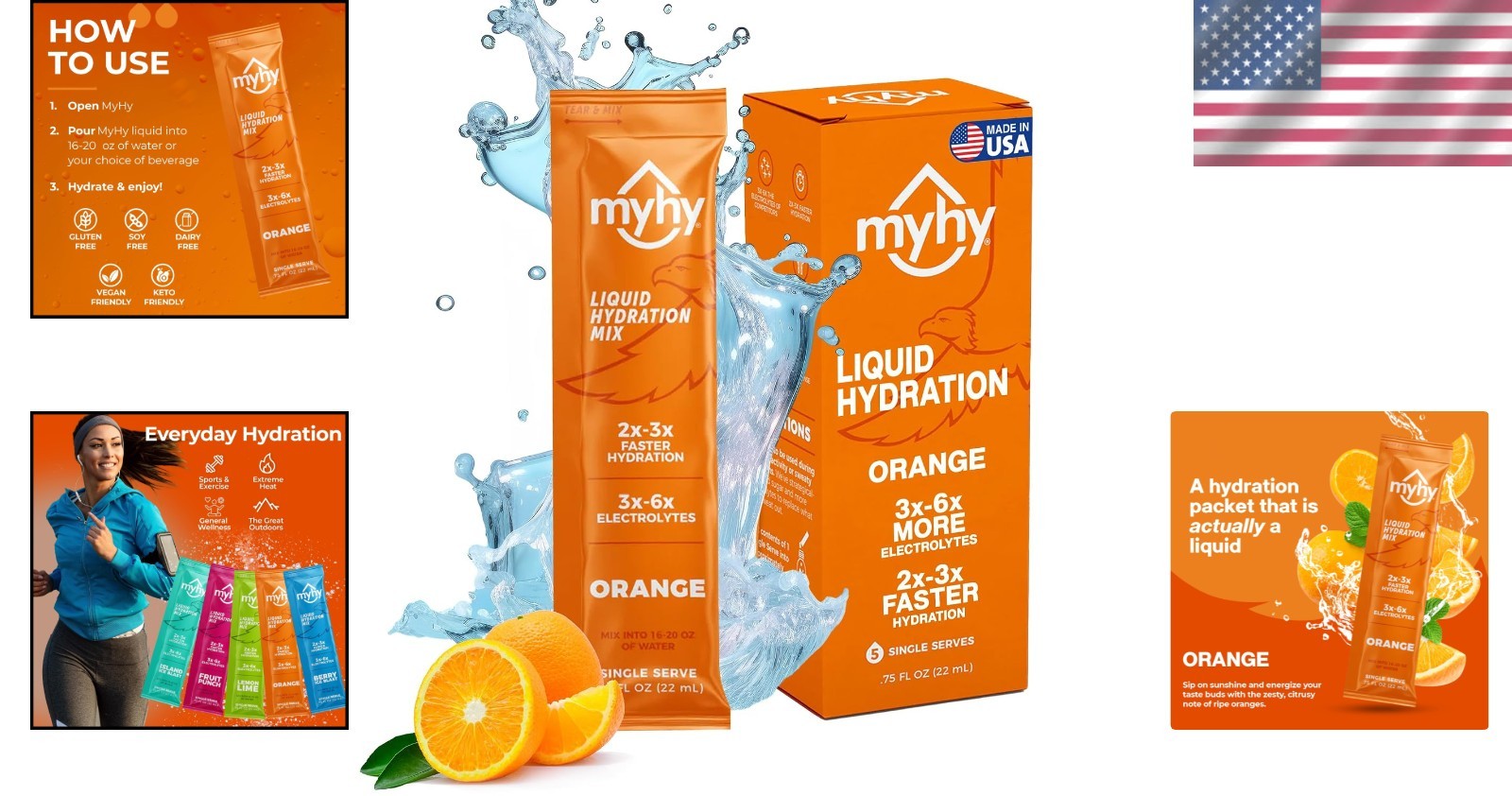 Daily Hydration Packets – 5 Count Orange Drink Mix for Fitness, Parties & Travel